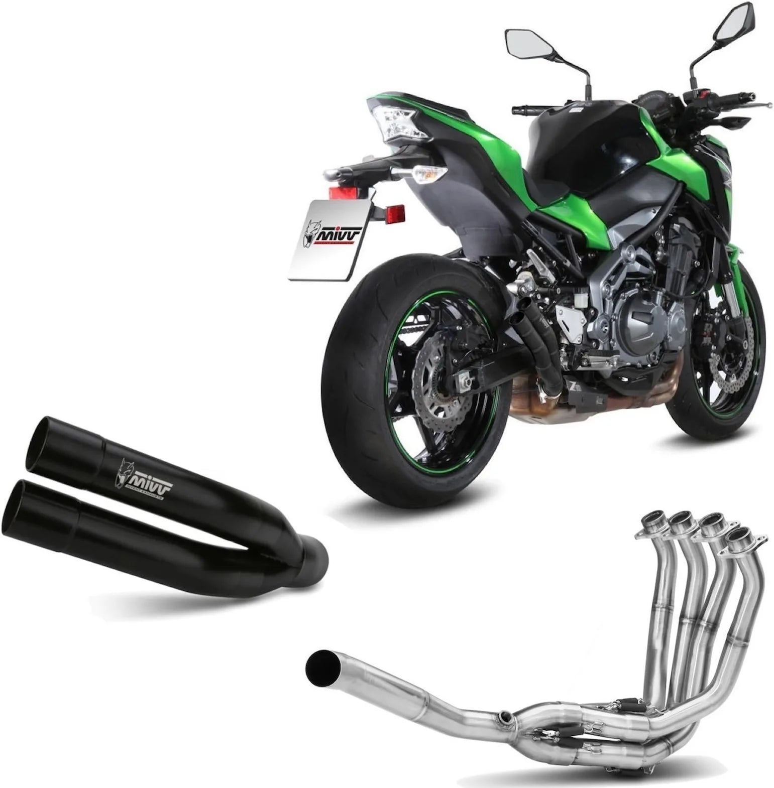 Complete Non-Catalytic Exhaust System With Sound Certification Double Gun Steel Black - Mivv Compatible With Kawasaki Z 900 (2017-2024)