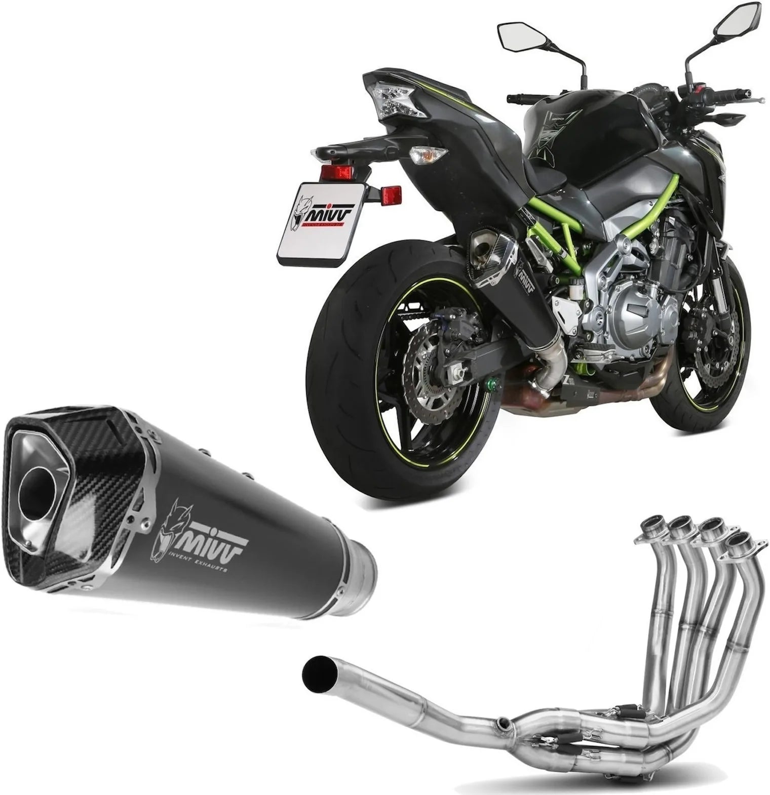 Complete Non-Catalytic Exhaust System With Sound Certification Delta Race Steel Black Carbon - Mivv Compatible With Kawasaki Z 900 (2017-2024)
