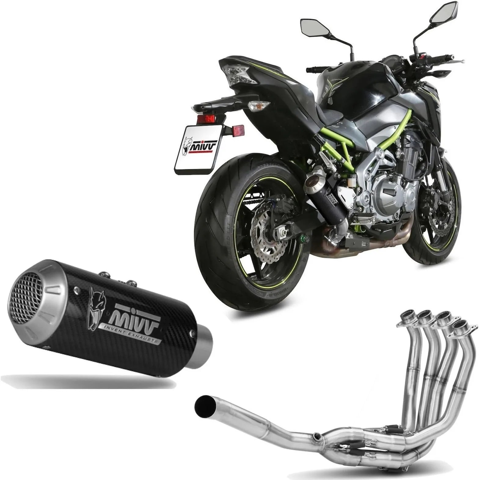 Complete Non-Catalytic Exhaust System With Sound Certification Mk3 Carbon - Mivv Compatible With Kawasaki Z 900 (2017-2019)