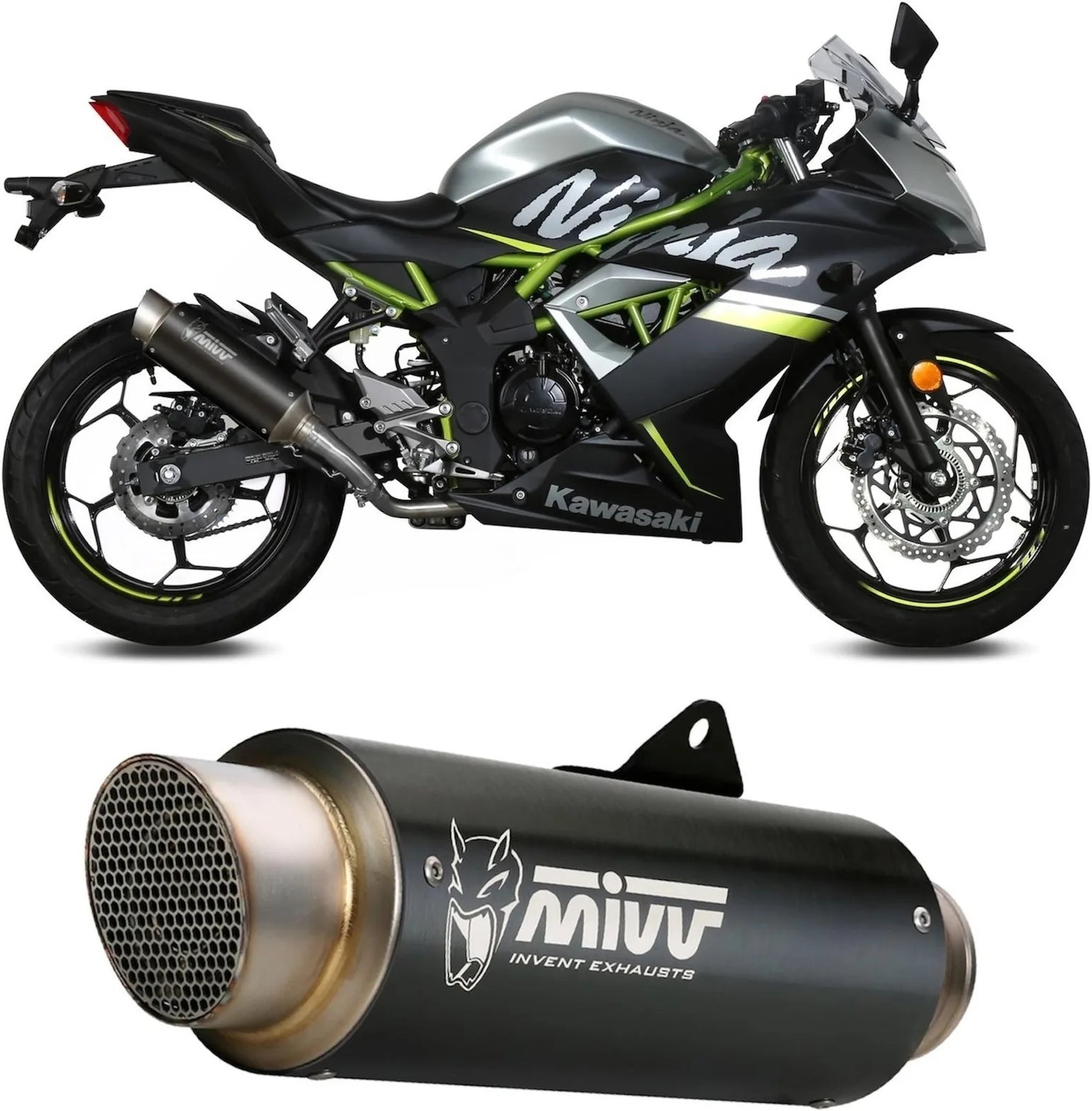 Exhaust Tip With Noise Certification Gppro Steel Black - Mivv Compatible With Kawasaki Ninja 125 (2019-2024)