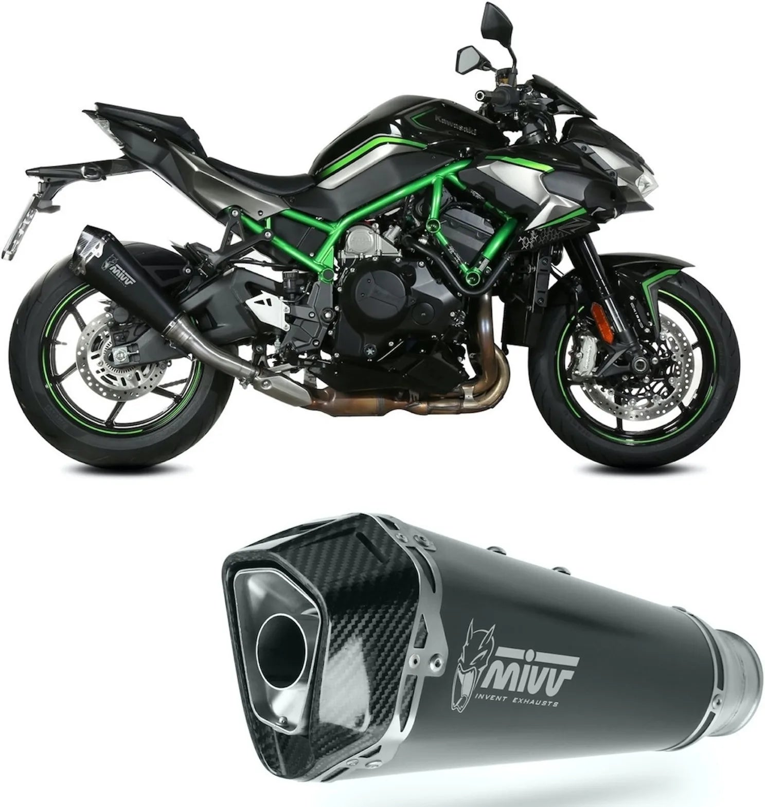 Catalytic Exhaust Tip With Sound Certification Delta Race Steel Black Carbon - Mivv Compatible With Kawasaki Z H2 1000 (2020-2024)