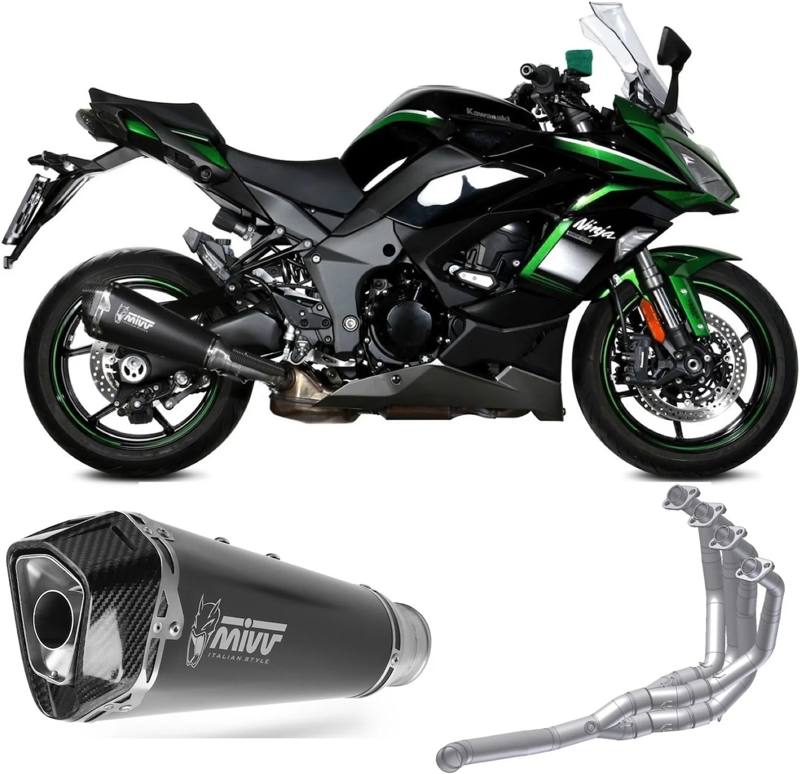 Complete Non-Catalytic Exhaust System With Sound Certification Delta Race Steel Black Carbon - Mivv Compatible With Kawasaki Ninja 1000 Sx (2020-2024)