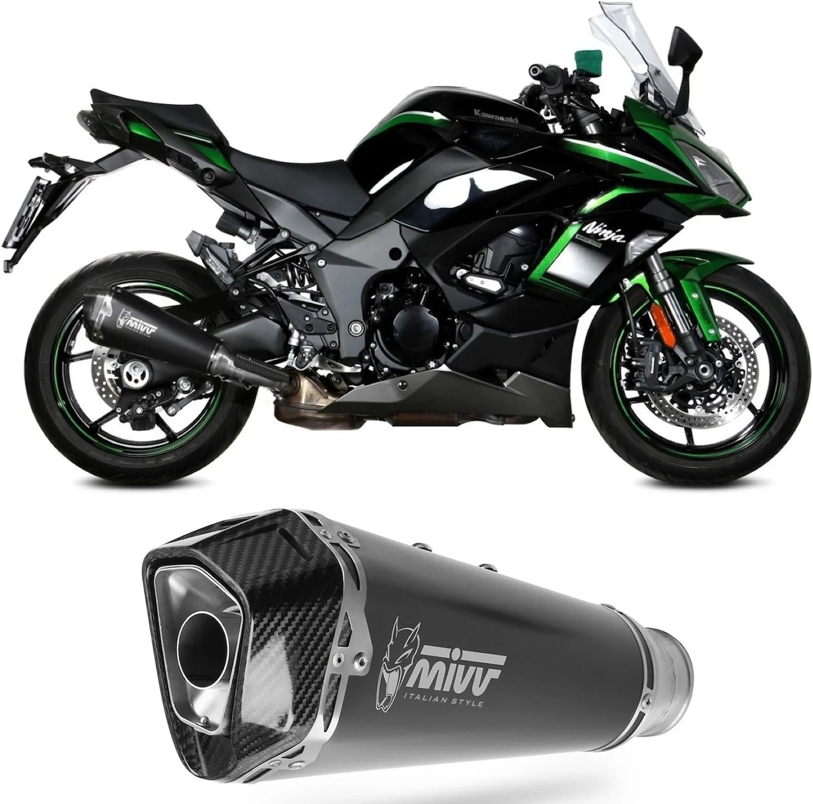 Exhaust Tip With Noise Certification Delta Race Steel Black Carbon - Mivv Compatible With Kawasaki Ninja 1000 Sx (2020-2024)