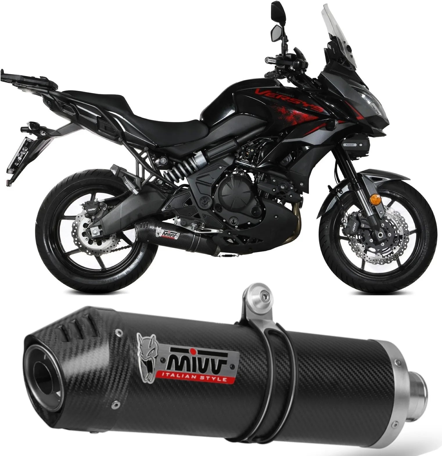 Complete Catalytic Exhaust System With Sound Certification Oval Carbon Carbon - Mivv Compatible With Kawasaki Versys 650 (2021-2023)