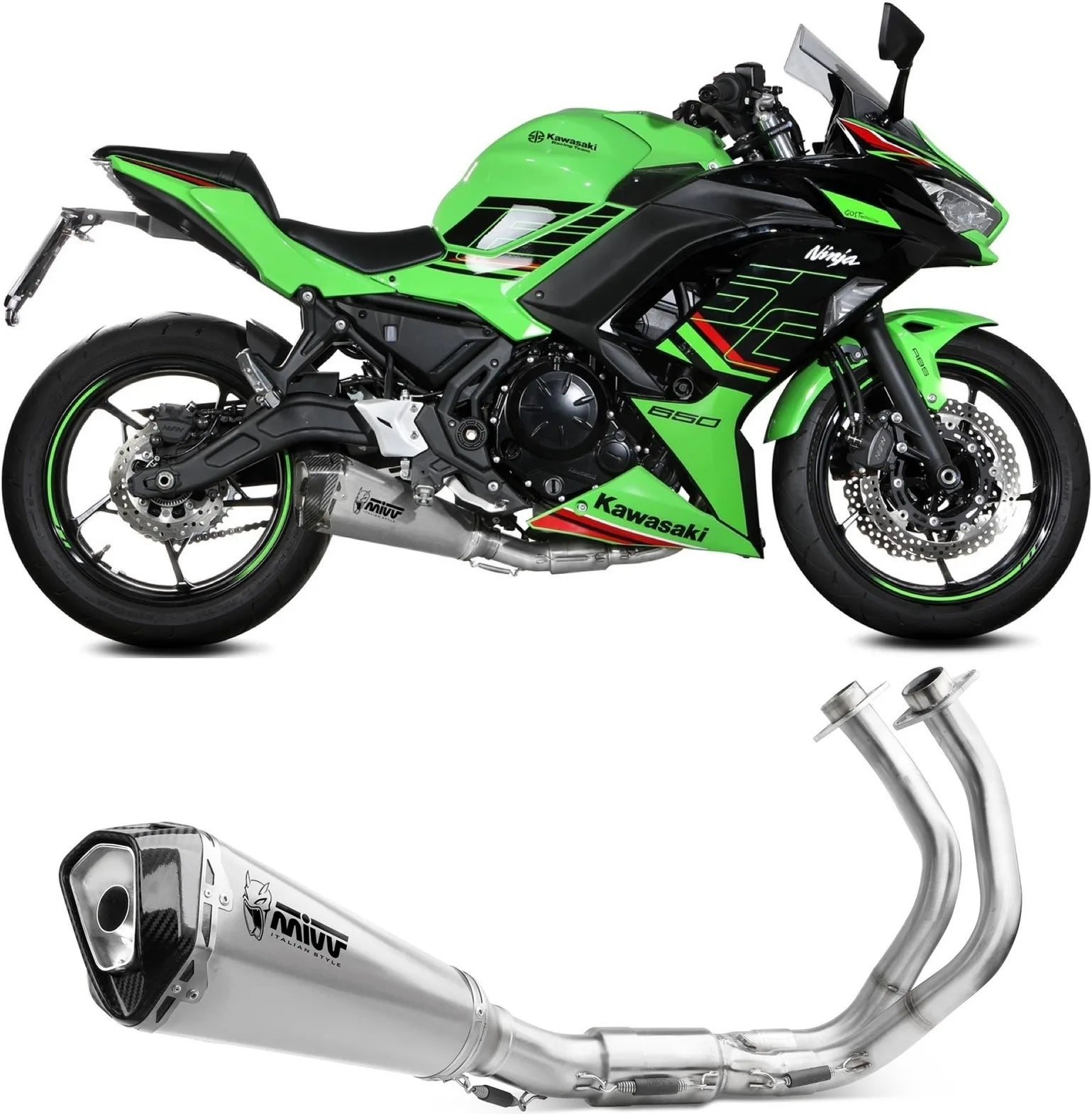 Complete Catalytic Exhaust System With Sound Certification Delta Race Stainless Steel Carbon - Mivv Compatible With Kawasaki Z 650 (2024)