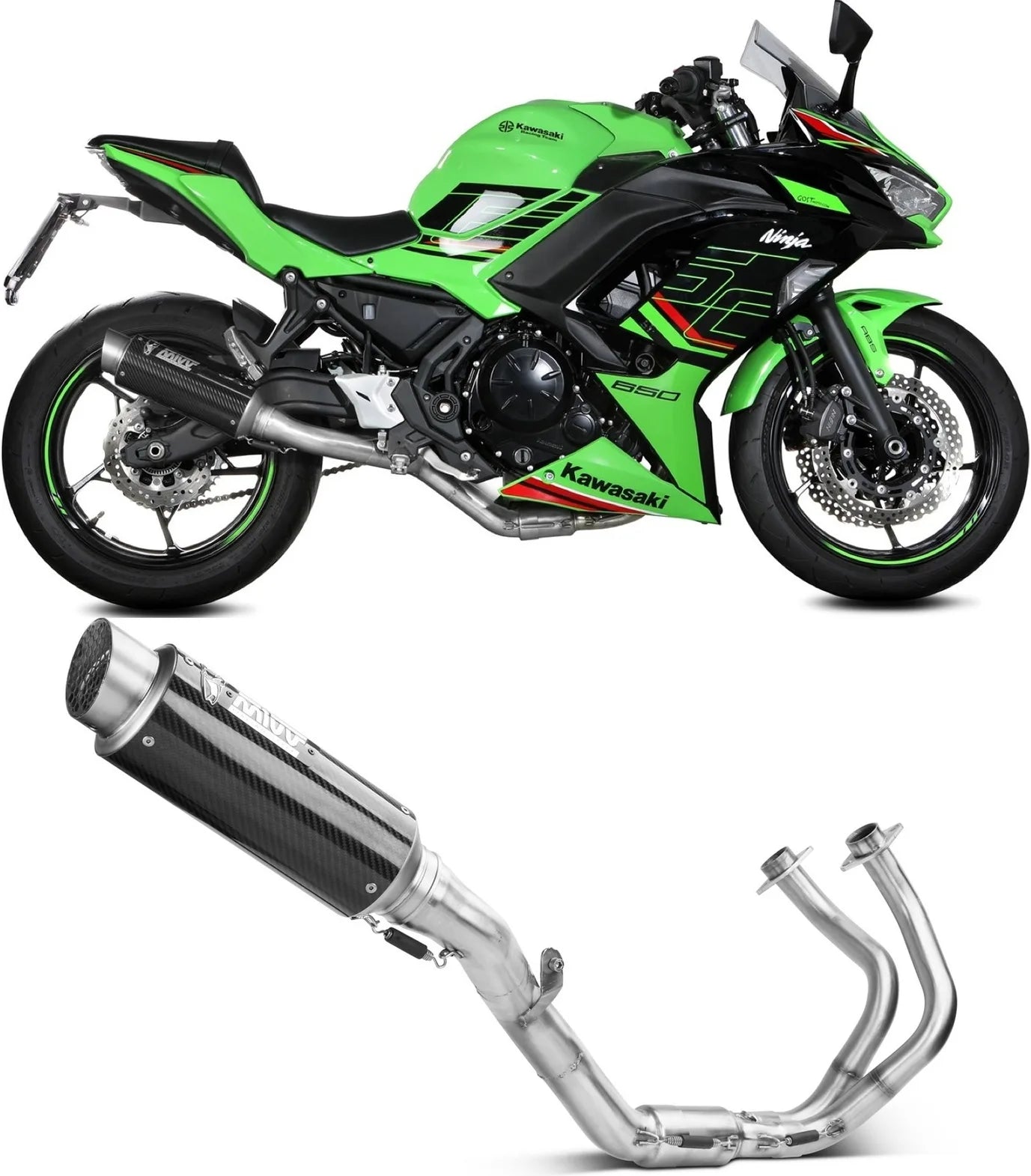 Complete Catalytic Exhaust System With Sound Certification Gppro Carbon - Mivv Compatible With Kawasaki Ninja 650 (2024)