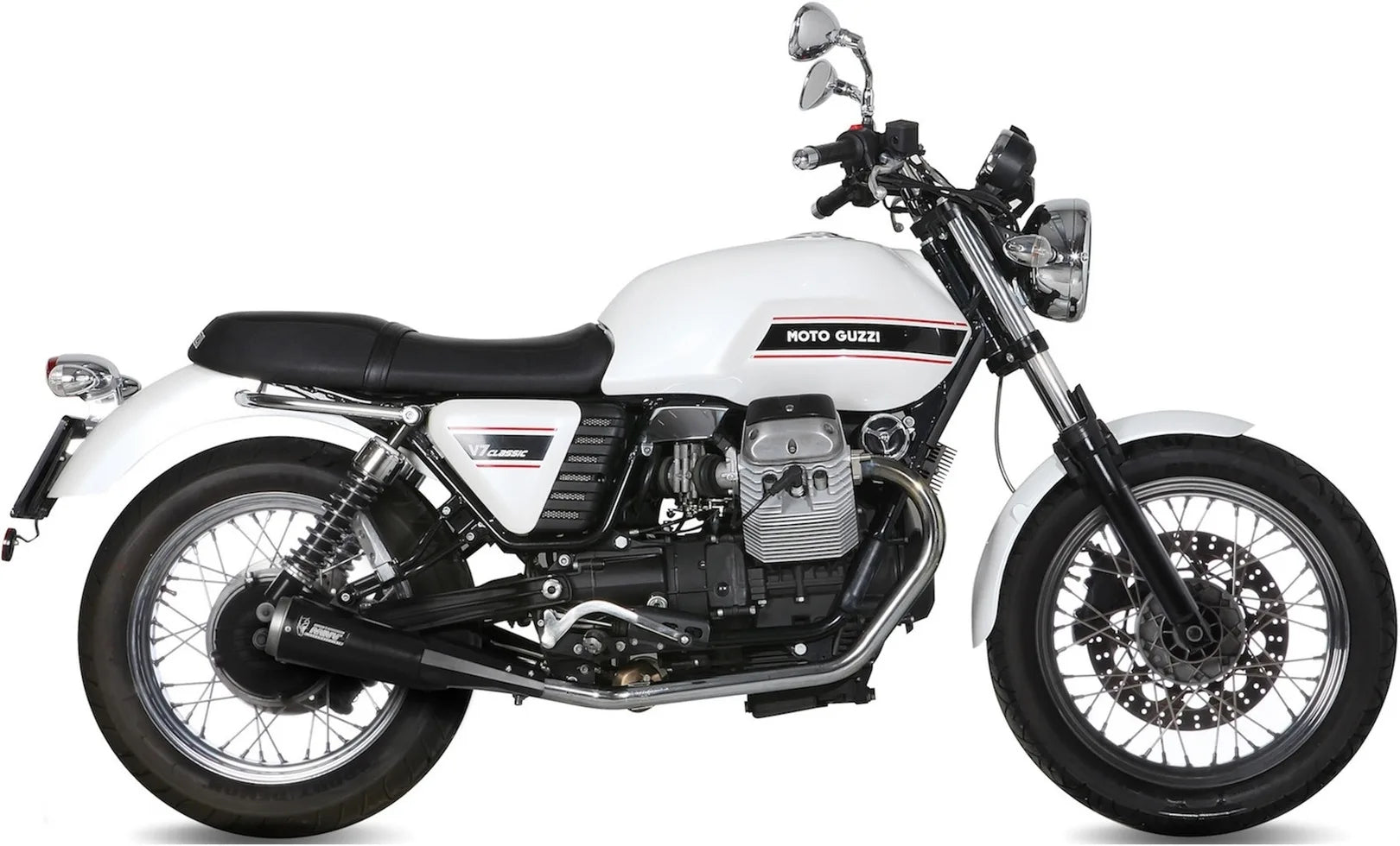 Dual Catalytic Exhaust Tips With Sound Certification Ghibli Steel Black - Mivv Compatible With Moto Guzzi V7 Special (2008-2016)