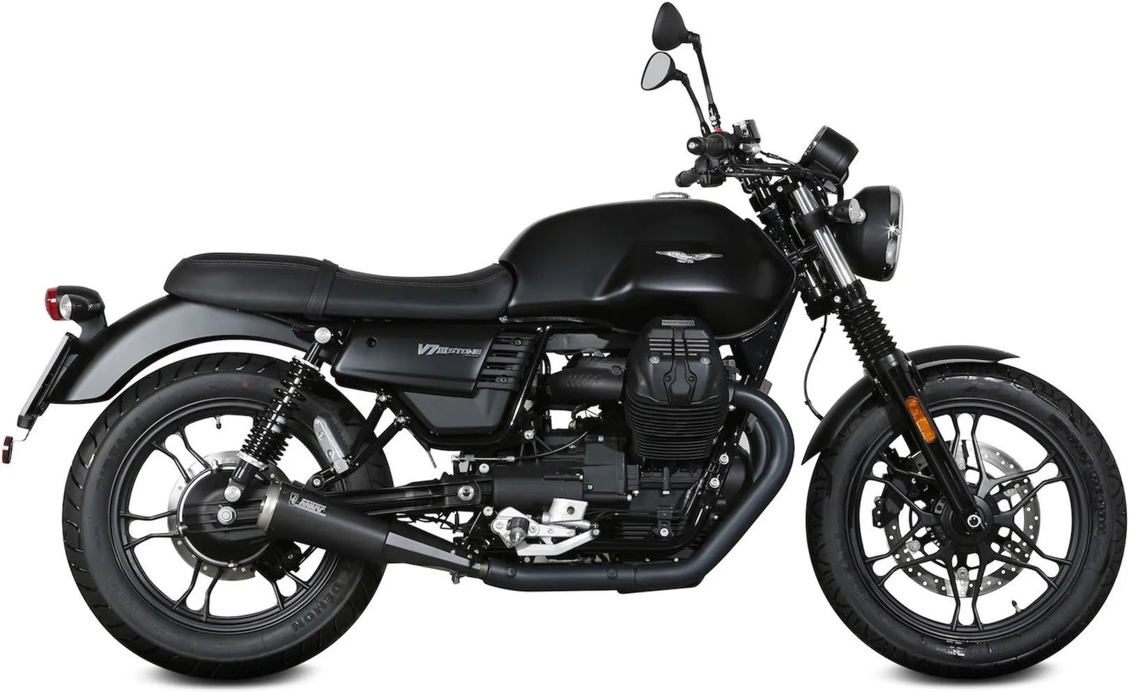Dual Catalytic Exhaust Tips With Sound Certification Ghibli Steel Black - Mivv Compatible With Moto Guzzi V7 Iii (2017-2020)