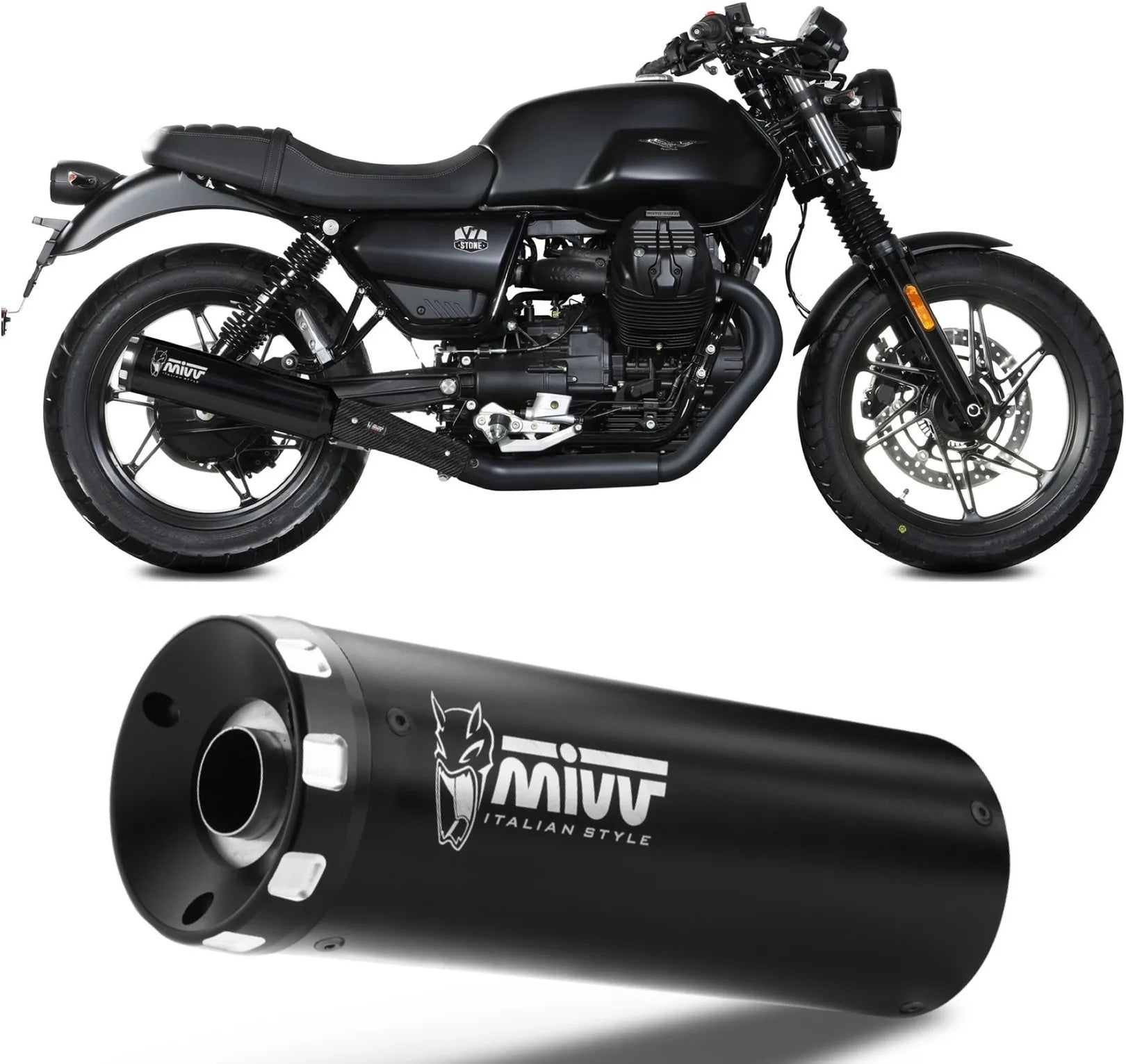 Dual Non-Catalytic Exhaust System With Sound Certification Hr-1 Steel Black - Mivv Compatible With Moto Guzzi V7 Stone (2021-2024)