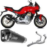 Complete Non-Catalytic Exhaust System With Sound Certification Delta Race Steel Black Carbon - Mivv Compatible With Moto Guzzi V 100 Mandello 1000 (2022-2024)