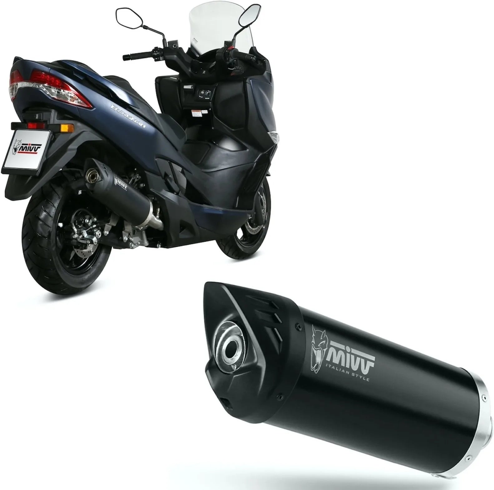 Catalytic Exhaust Tip With Sound Certification Mover Steel Black - Mivv Compatible With Suzuki An 400 Burgman (2017-2020)