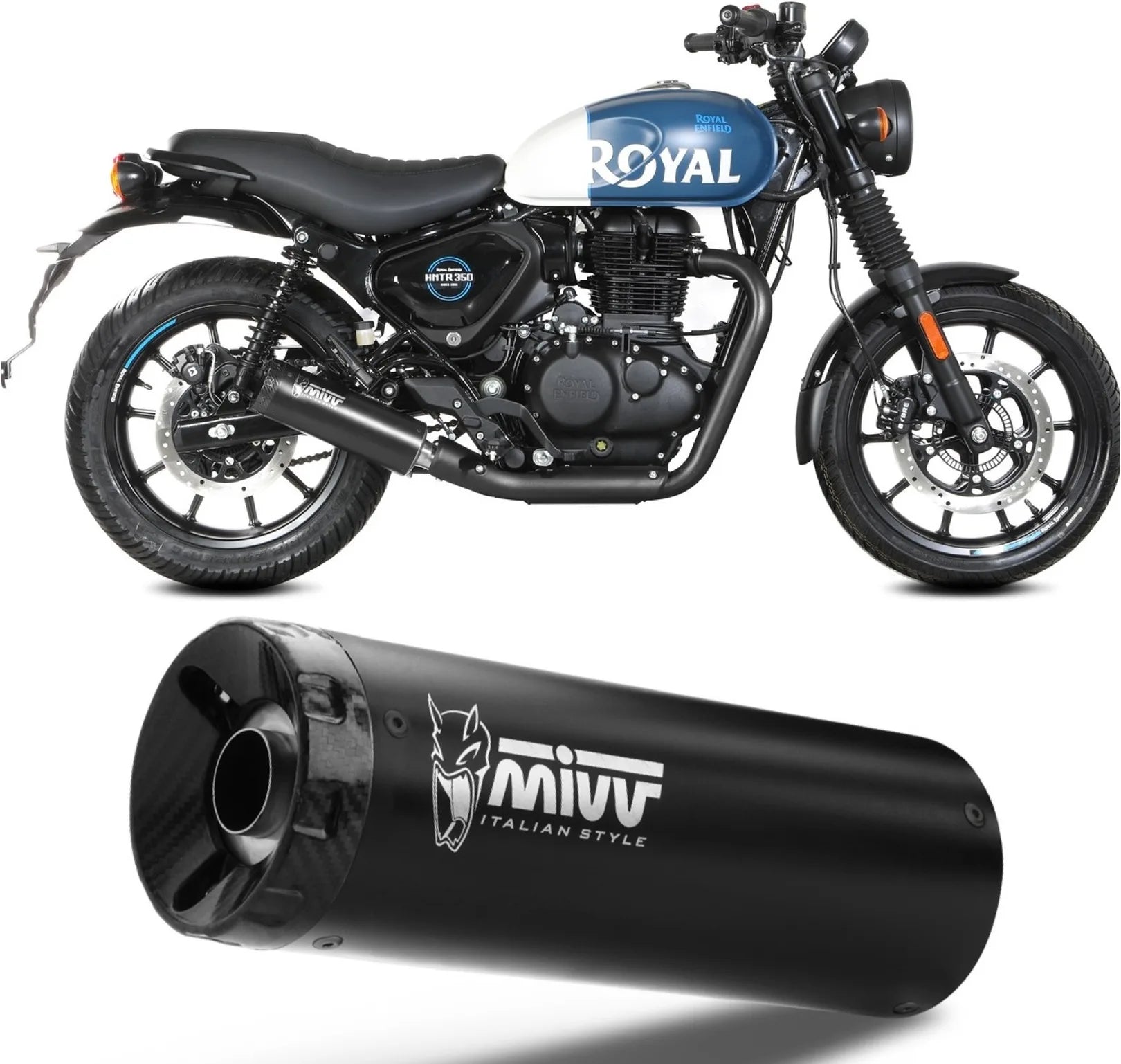 Exhaust Tip With Noise Certification Hr-1 Steel Black Carbon - Mivv Compatible With Royal Enfield Hntr 350 (2022-2024)