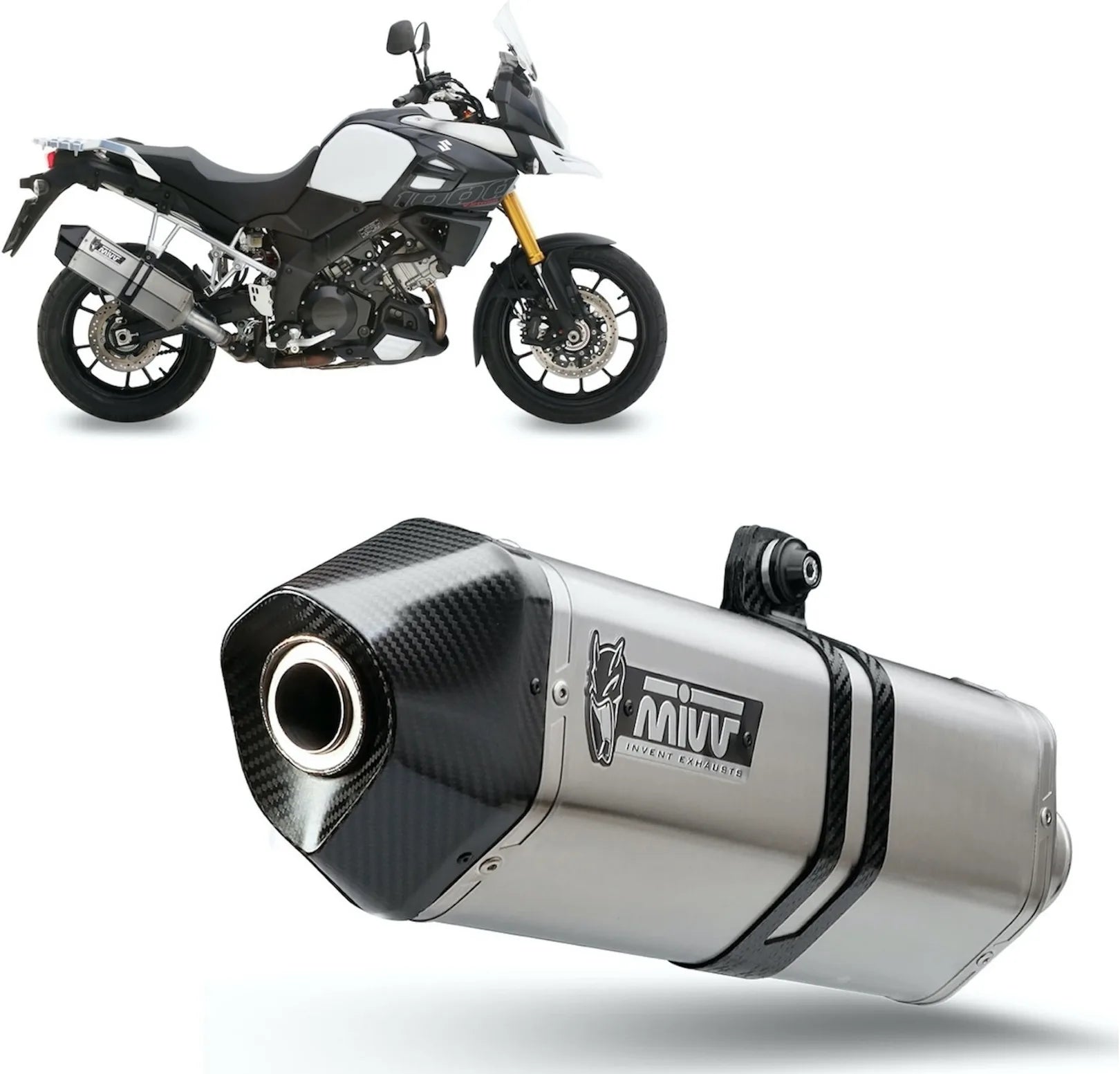 Exhaust Tip With Noise Certification Speed Edge Stainless Steel Carbon - Mivv Compatible With Suzuki Dl 1000 V-Strom (2014-2020)