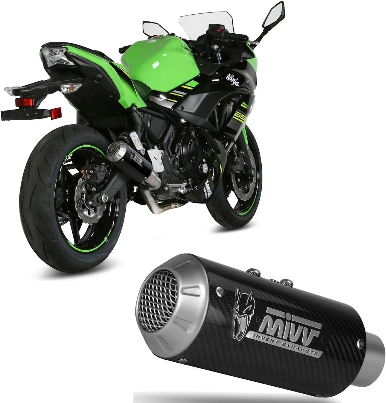 Complete Exhaust System Without Catalytic Converter And Without Sound Certification Mk3 Carbon - Mivv Compatible With Kawasaki Ninja 650 (2017-2023)