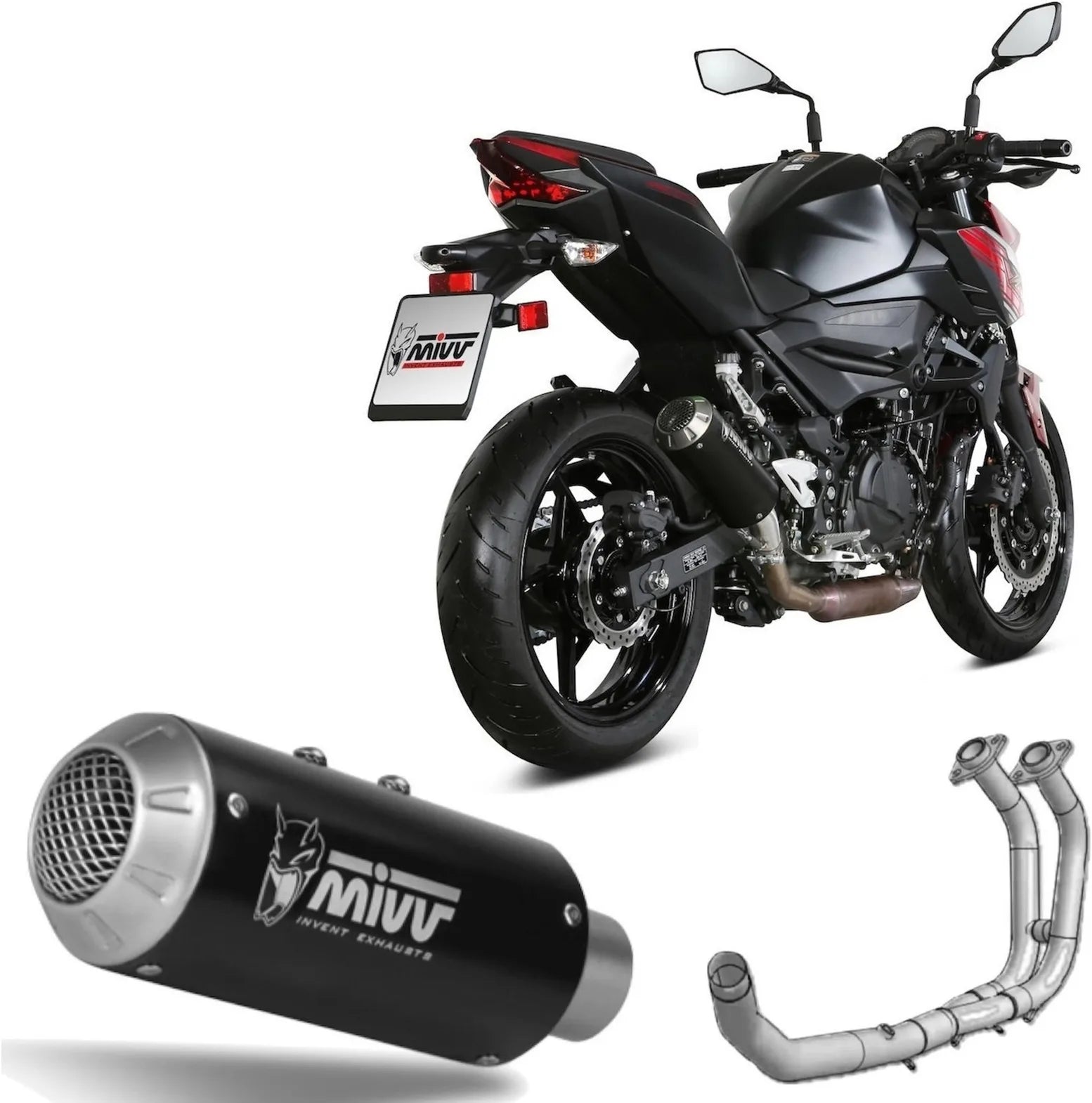 Complete Exhaust System Without Catalytic Converter And Without Sound Certification Mk3 Steel Black - Mivv Compatible With Kawasaki Ninja 400 (2018-2020)