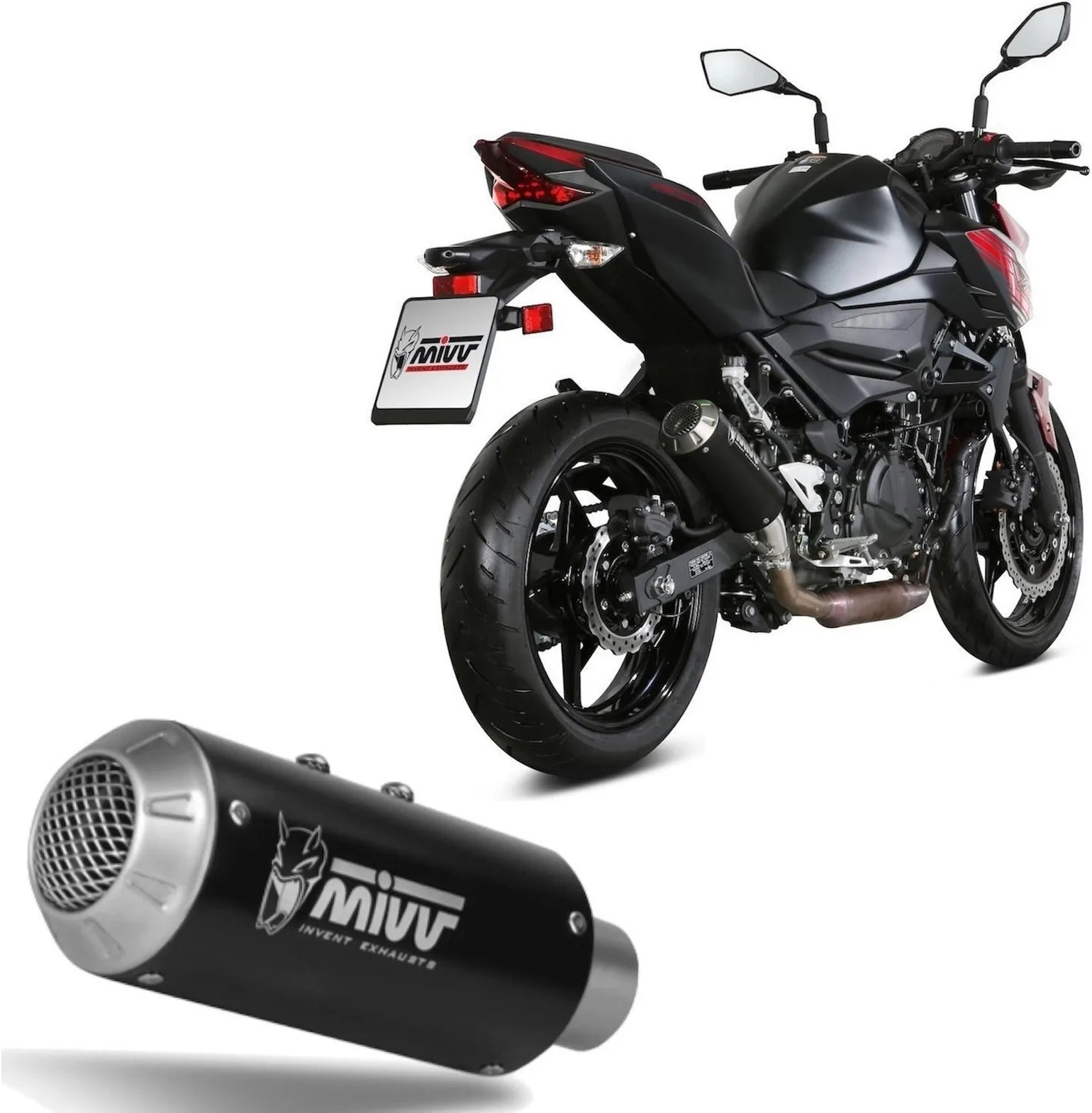 Uncatalysed Exhaust System Without Sound Certification Mk3 Steel Black - Mivv Compatible With Kawasaki Z 400 (2019-2023)