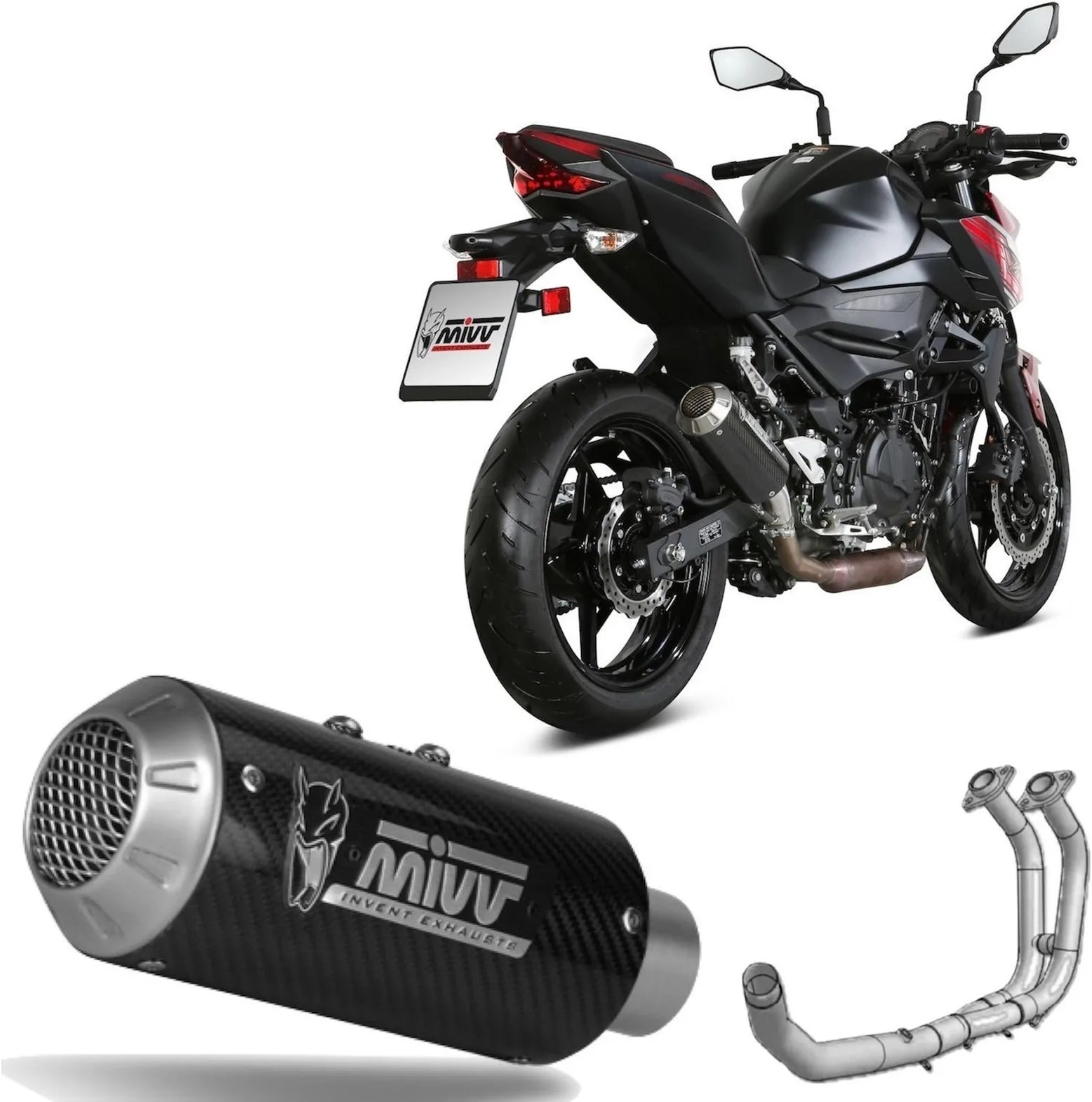 Complete Exhaust System Without Catalytic Converter And Without Sound Certification Mk3 Carbon - Mivv Compatible With Kawasaki Ninja 400 (2021-2023)