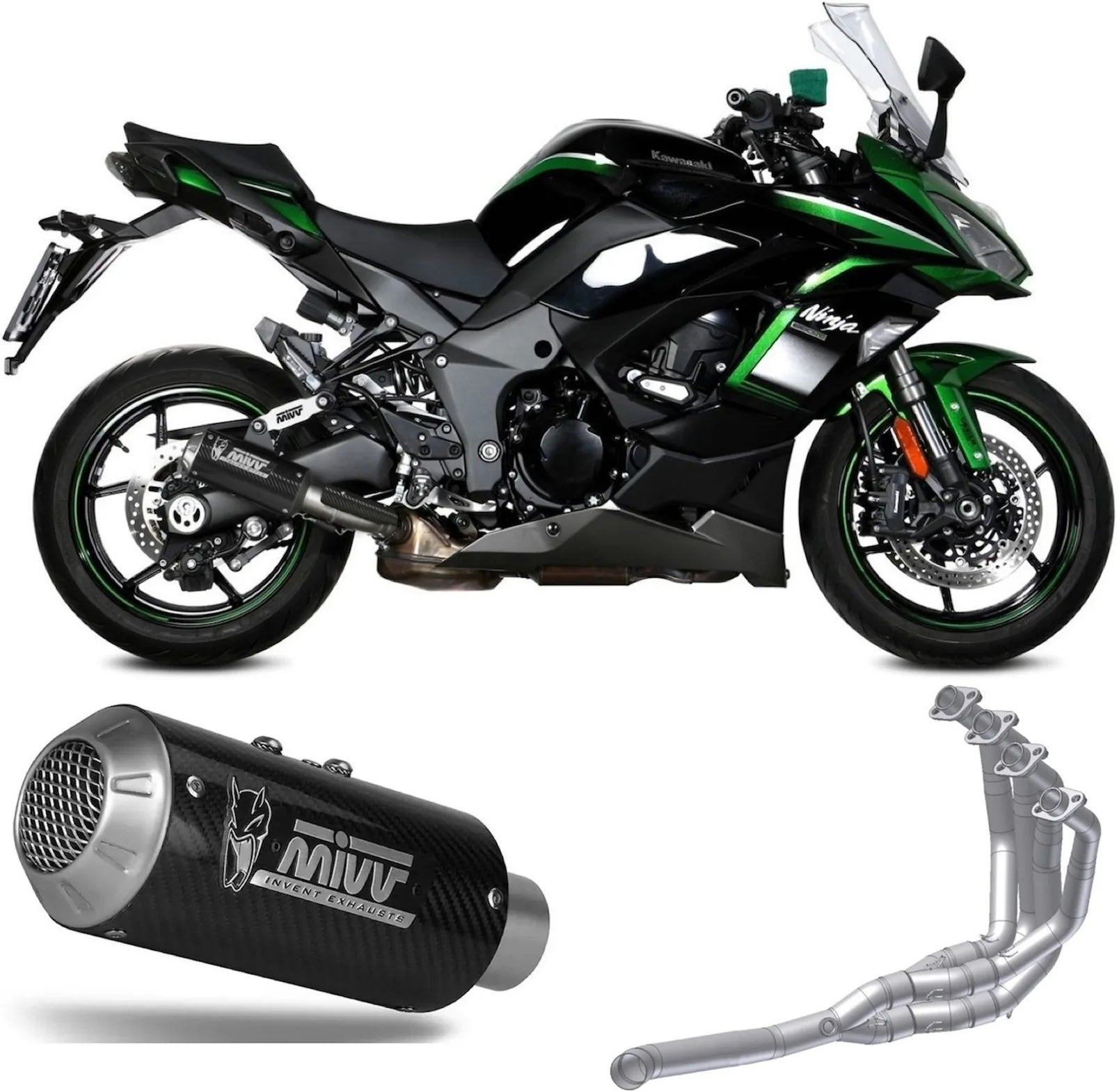 Complete Exhaust System Without Catalytic Converter And Without Sound Certification Mk3 Carbon - Mivv Compatible With Kawasaki Ninja 1000 Sx (2020-2024)