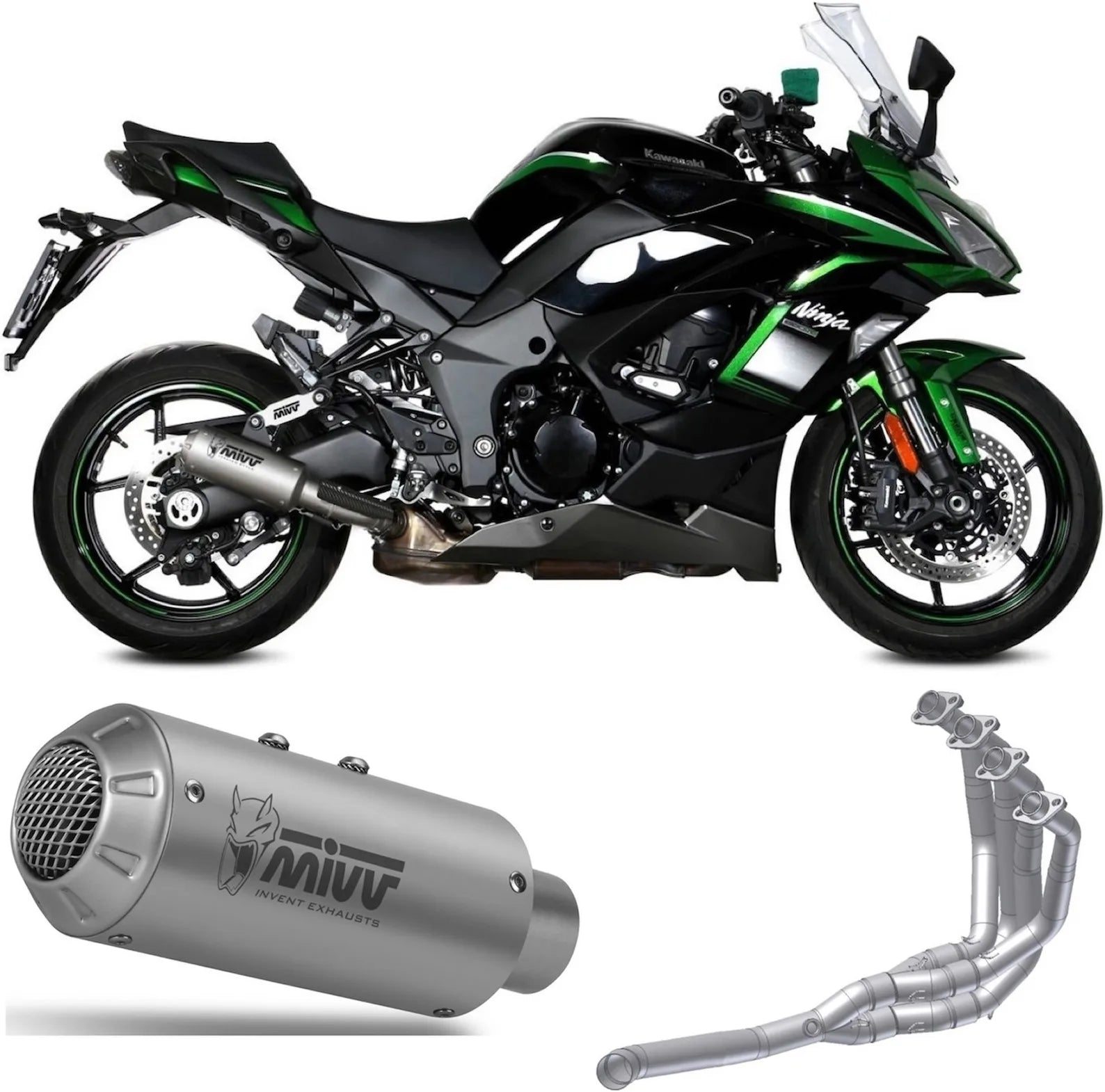 Complete Exhaust System Without Catalytic Converter And Without Sound Certification Mk3 Stainless Steel - Mivv Compatible With Kawasaki Ninja 1000 Tourer (2020-2024)