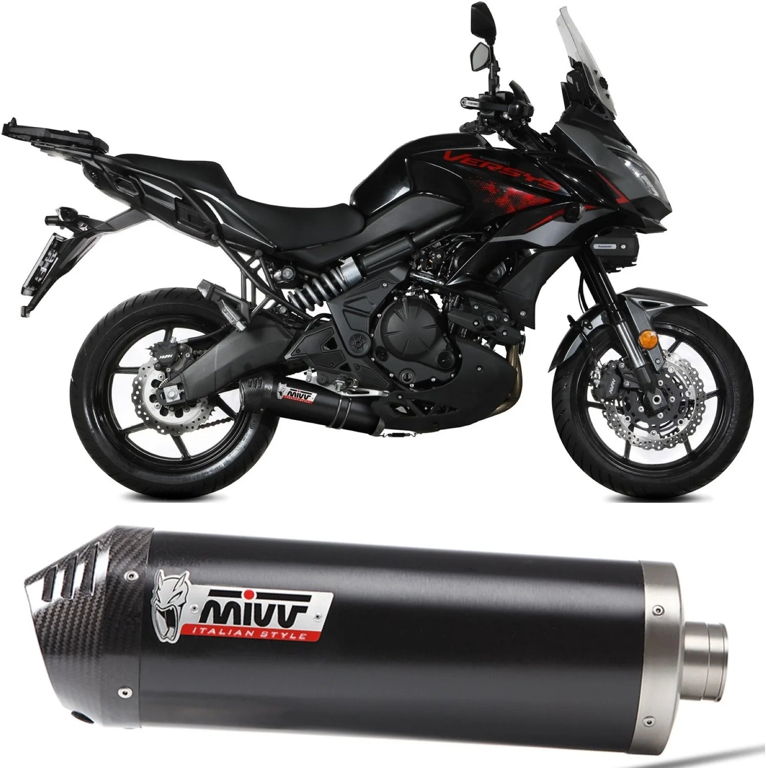 Complete Exhaust System Without Catalytic Converter And Without Sound Certification Oval Steel Black Carbon - Mivv Compatible With Kawasaki Versys 650 (2021-2023)