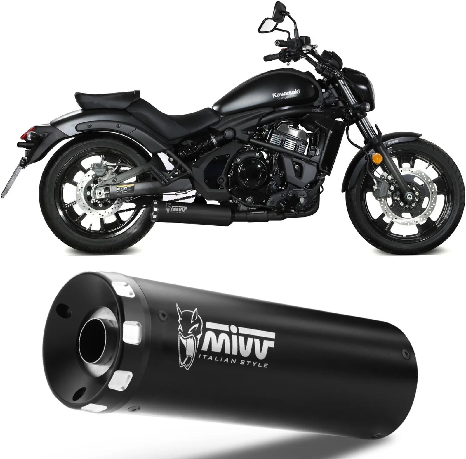 Complete Exhaust System Without Catalytic Converter And Without Sound Certification Hr-1 Steel Black - Mivv Compatible With Kawasaki Vulcan S (2017-2023)