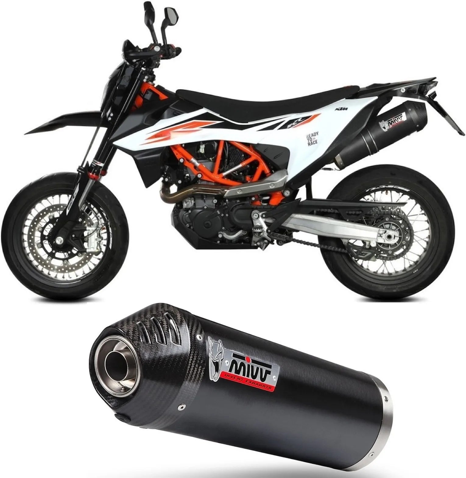 Uncatalysed Exhaust System Without Sound Certification Oval Steel Black Carbon - Mivv Compatible With Ktm 690 Smc R (2020-2024)