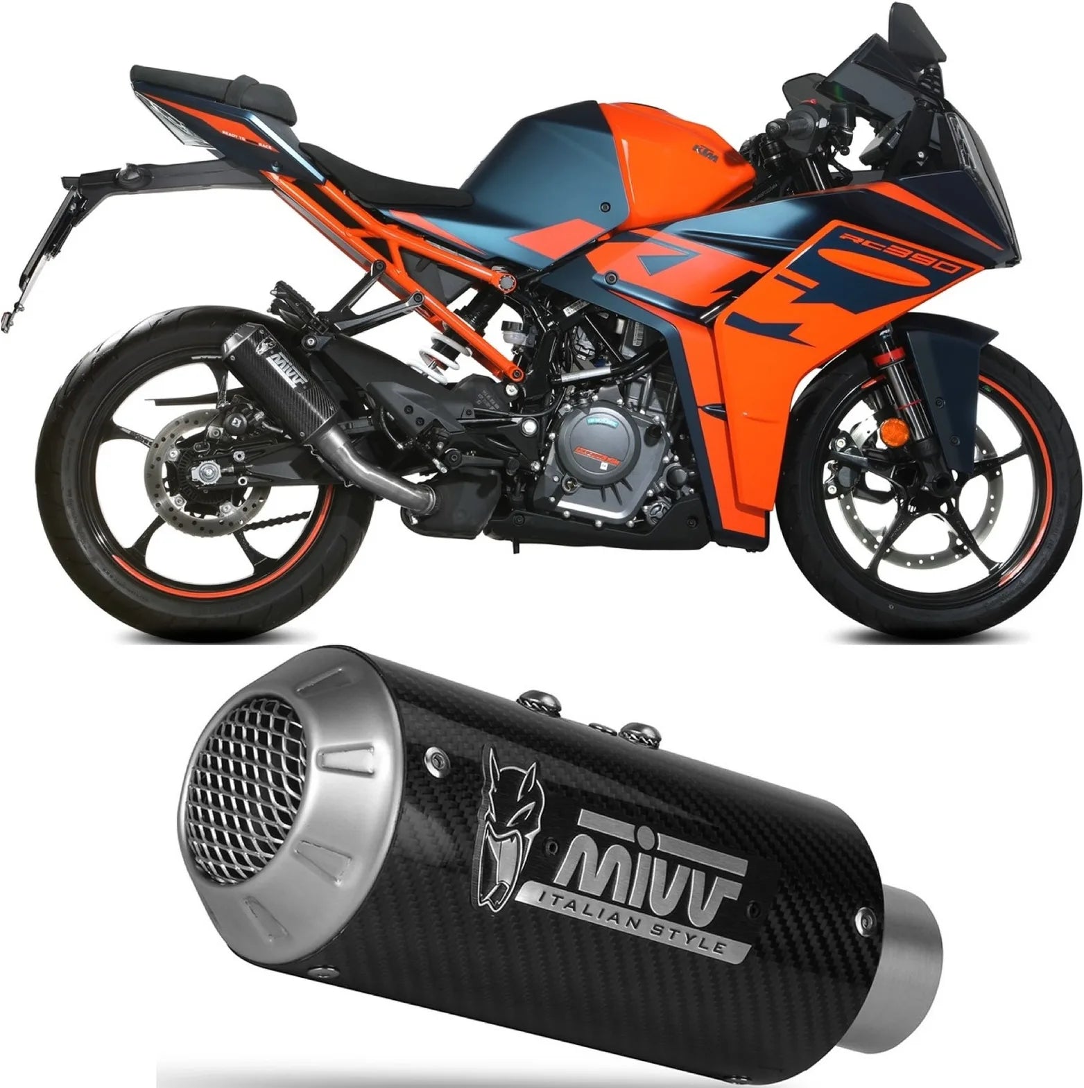 Uncatalysed Exhaust System Without Sound Certification Mk3 Carbon - Mivv Compatible With Ktm Rc 390 (2021-2024)