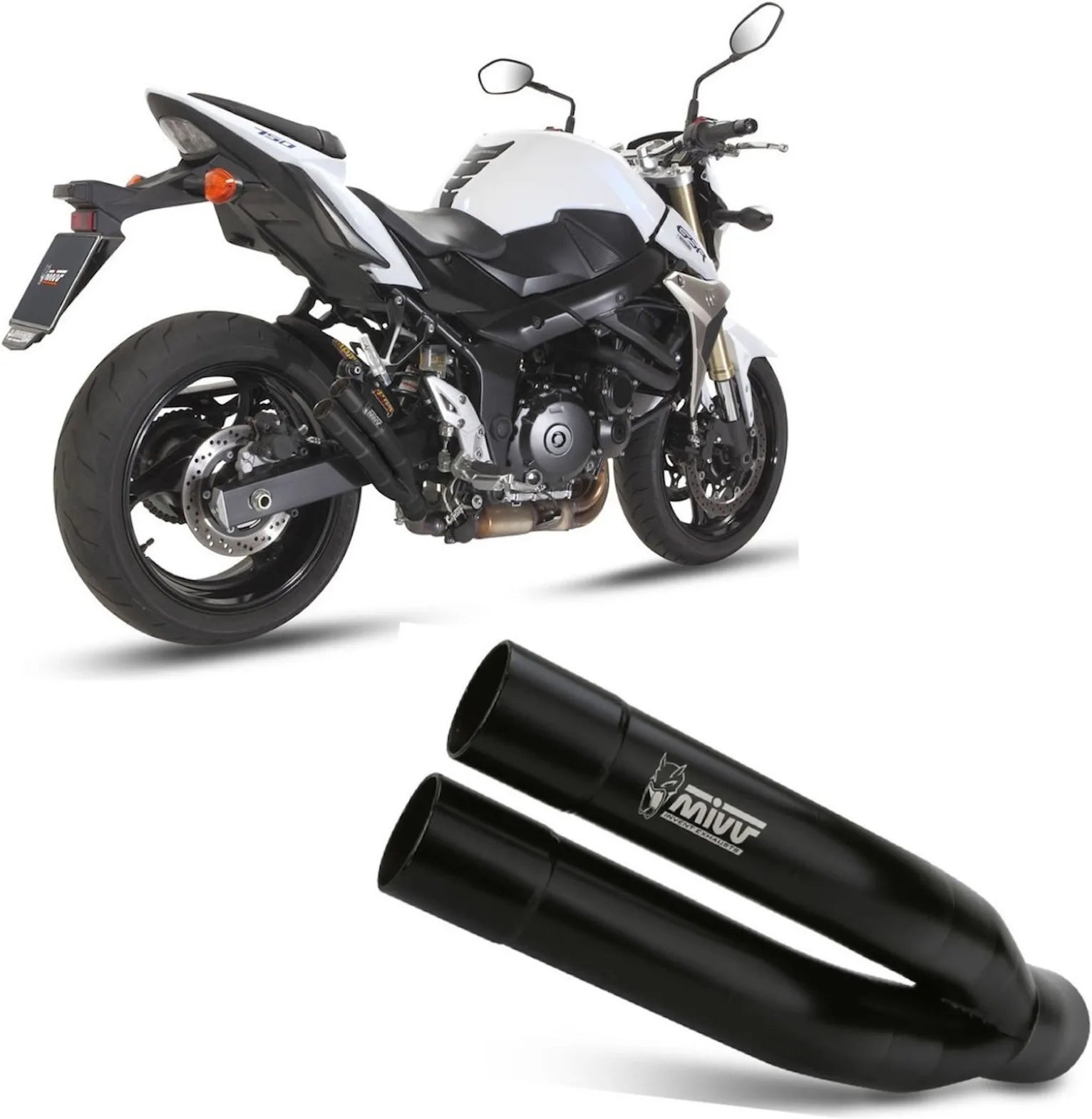 Uncatalysed Exhaust System Without Sound Certification Double Gun Steel Black - Mivv Compatible With Suzuki Gsr 750 (2011-2016)