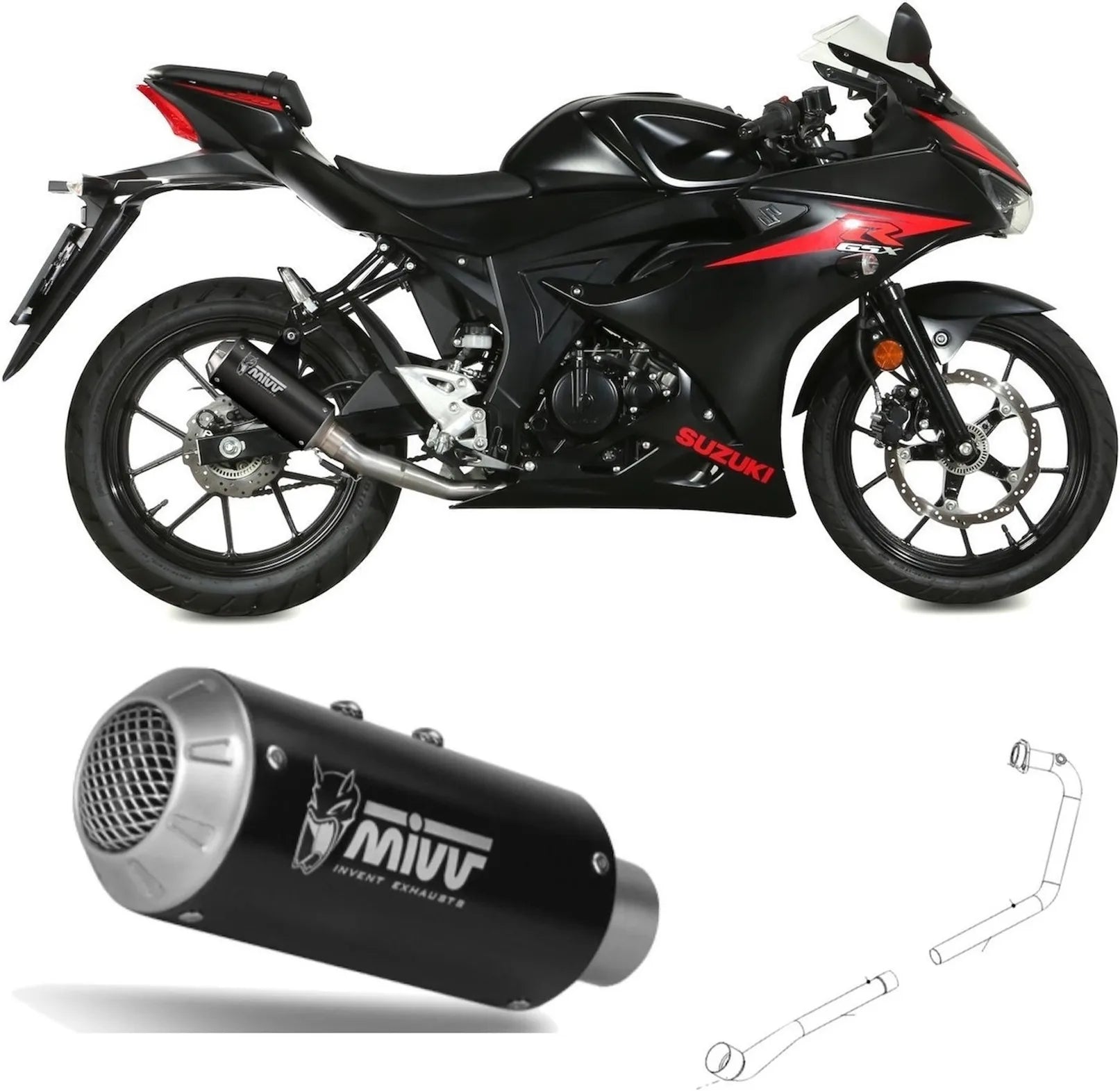 Complete Exhaust System Without Catalytic Converter And Without Sound Certification Mk3 Steel Black - Mivv Compatible With Suzuki Gsx-S 125 (2017-2020)