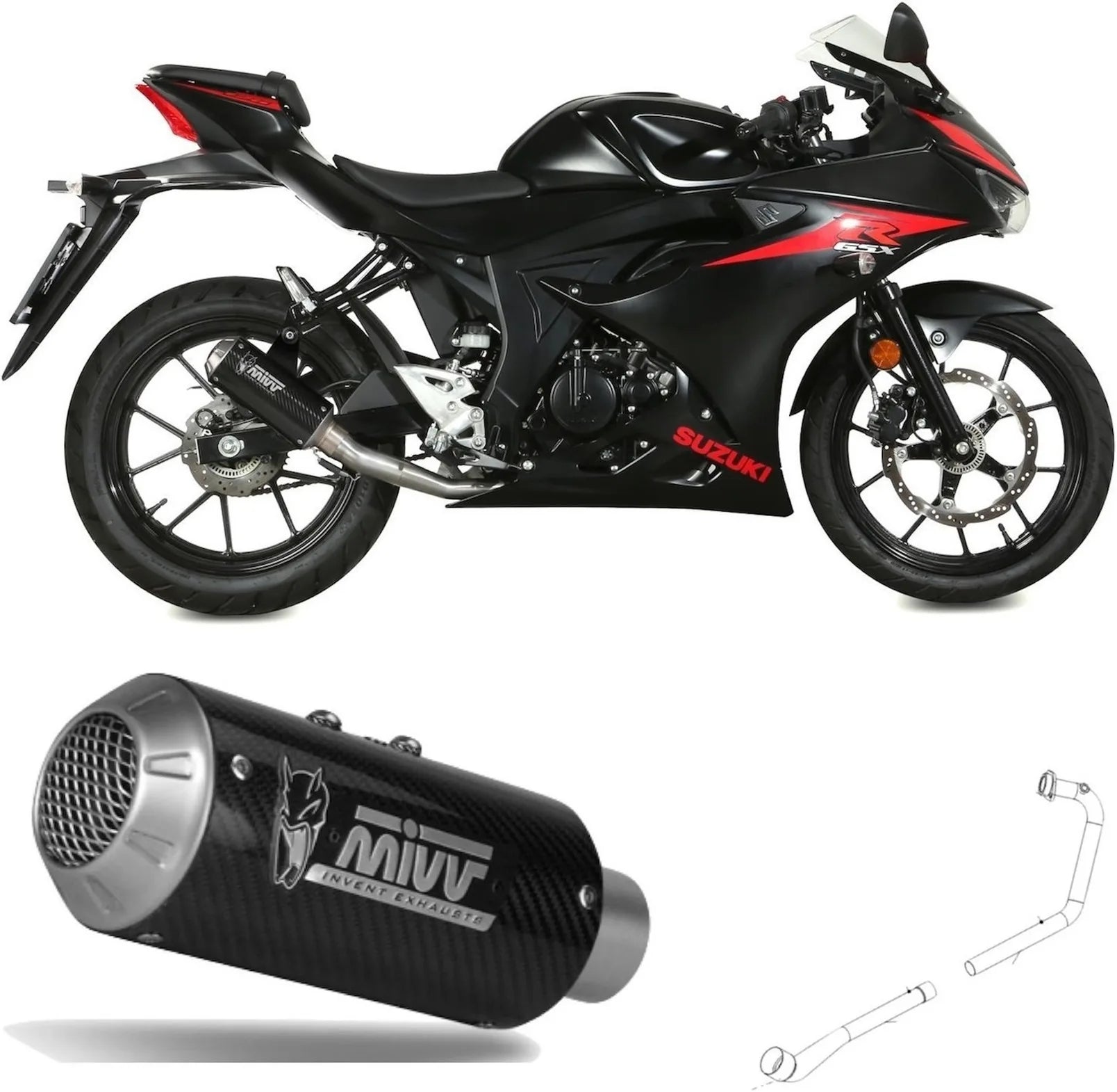 Complete Exhaust System Without Catalytic Converter And Without Sound Certification Mk3 Carbon - Mivv Compatible With Suzuki Gsx-S 125 (2017-2020)