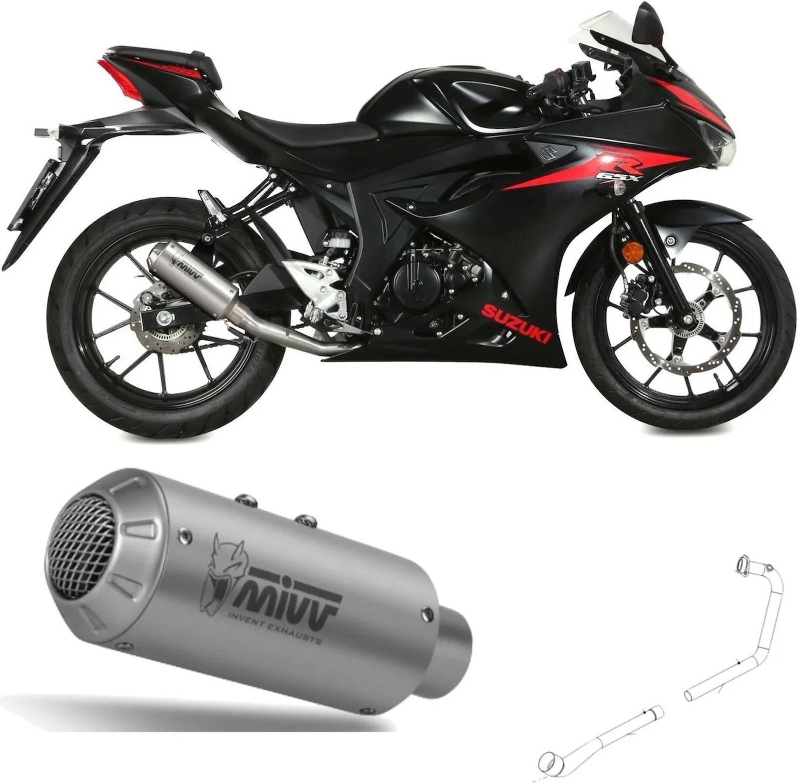 Complete Exhaust System Without Catalytic Converter And Without Sound Certification Mk3 Stainless Steel - Mivv Compatible With Suzuki Gsx-R 125 (2017-2020)