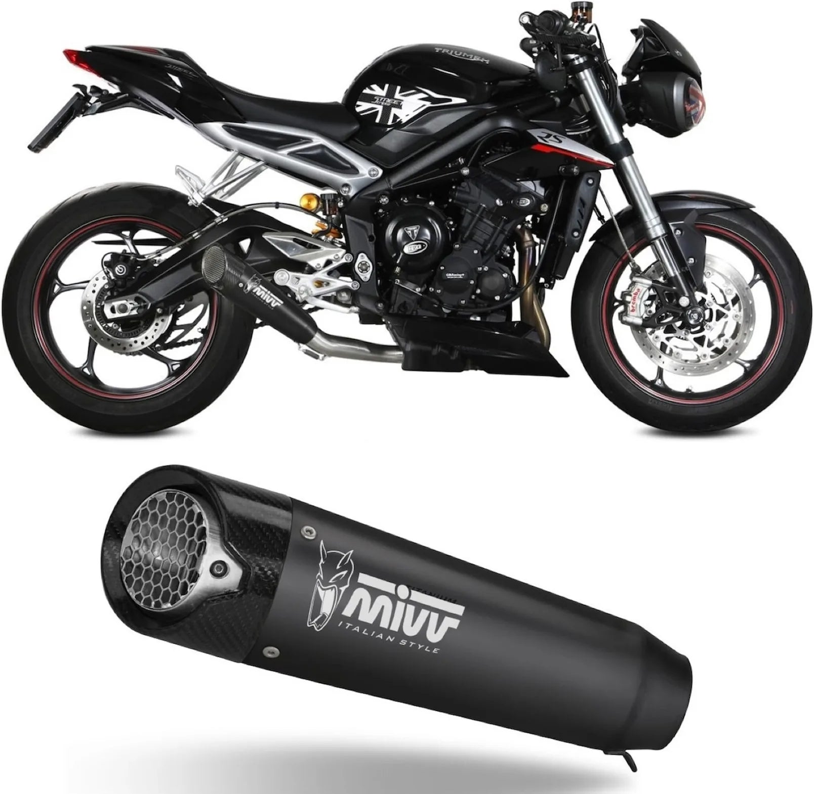 Uncatalysed Exhaust System Without Sound Certification X-M5 Steel Black Carbon - Mivv Compatible With Triumph Street Triple 765 R (2017-2022)