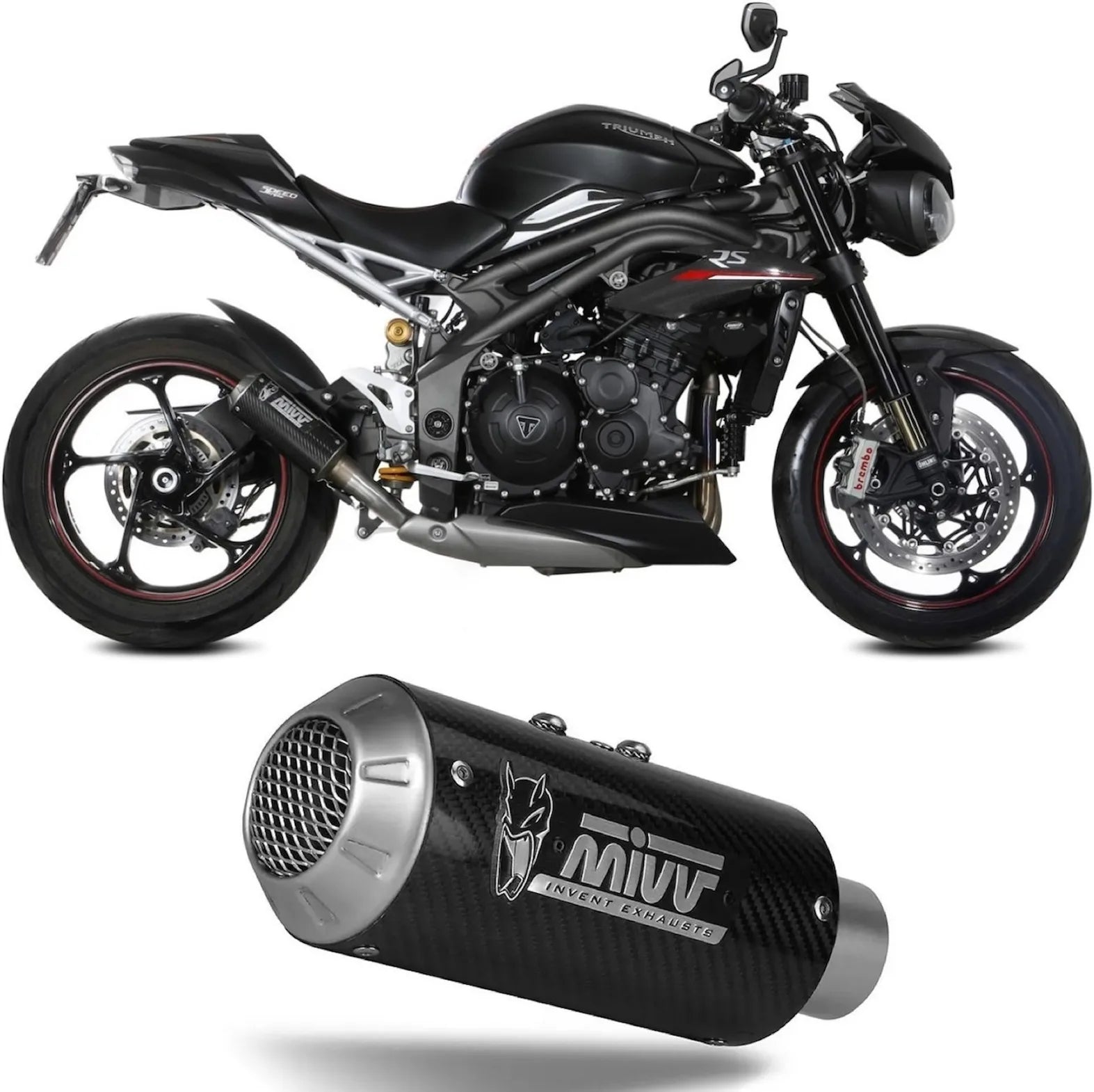 Uncatalysed Exhaust System Without Sound Certification Mk3 Carbon - Mivv Compatible With Triumph Speed Triple R Rs (2018-2020)