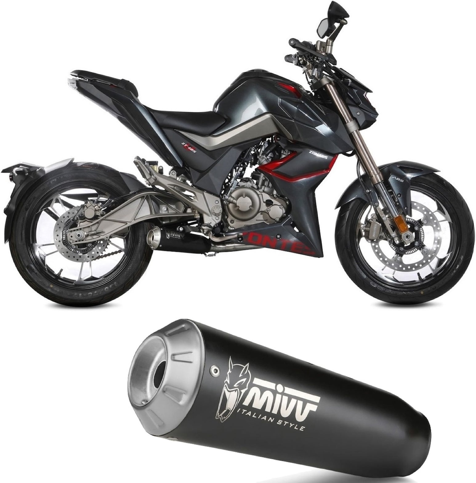 Complete Exhaust System Without Catalytic Converter And Without Sound Certification X-M1 Steel Black - Mivv Compatible With Zontes Zt 125 U (2021-2024)