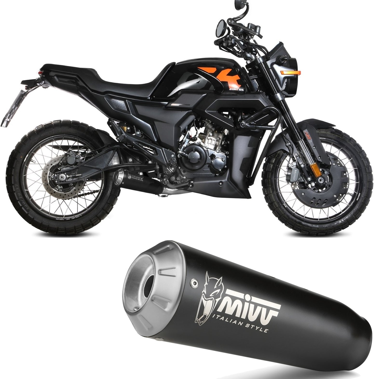 Complete Exhaust System Without Catalytic Converter And Without Sound Certification X-M1 Steel Black - Mivv Compatible With Zontes Zt 125 Gk (2021-2024)