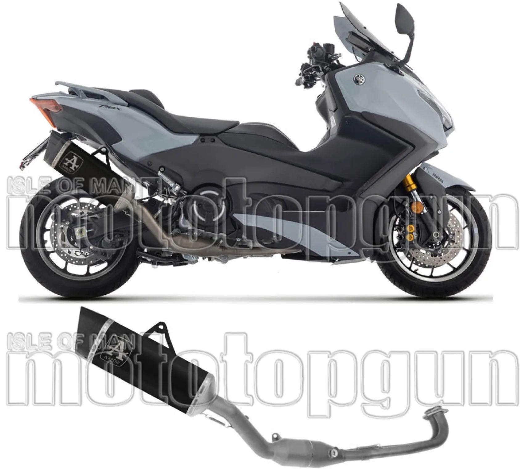 Complete Exhaust System Without Catalytic Converter And Without Sound Certification Pista Black Aluminium Carby End Cap - Arrow Special Parts Compatible With Yamaha T-Max 560 (2025-2026)