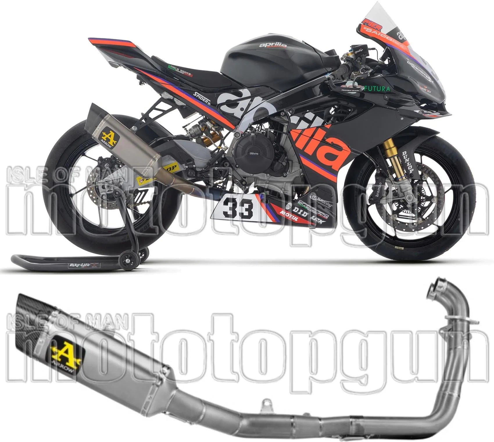 Complete Exhaust System Without Catalytic Converter And Without Sound Certification Pista Competition Sport Bike Titanium Carby End Cap - Arrow Special Parts Compatible With Aprilia Rs 660 (2025-2026)