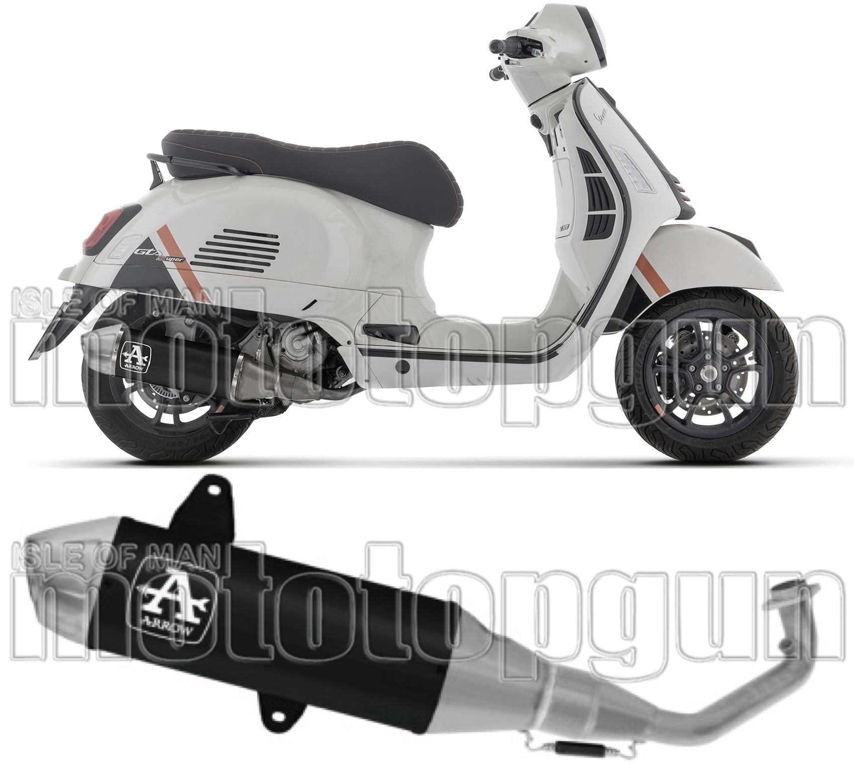 Complete Exhaust System Without Catalytic Converter And Without Sound Certification Urban Black Aluminium Steel End Cap - Arrow Special Parts Compatible With Piaggio Vespa Gts 310 (2025-2026)