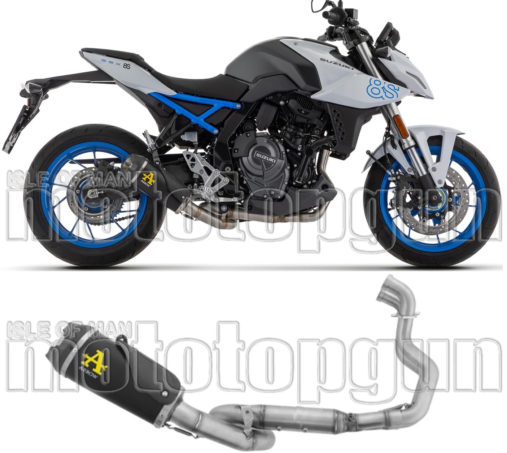 Complete Exhaust System Without Catalytic Converter And Without Sound Certification Works Black Stainless Steel Carby End Cap - Arrow Special Parts Compatible With Suzuki Gsx 8R (2024-2026)