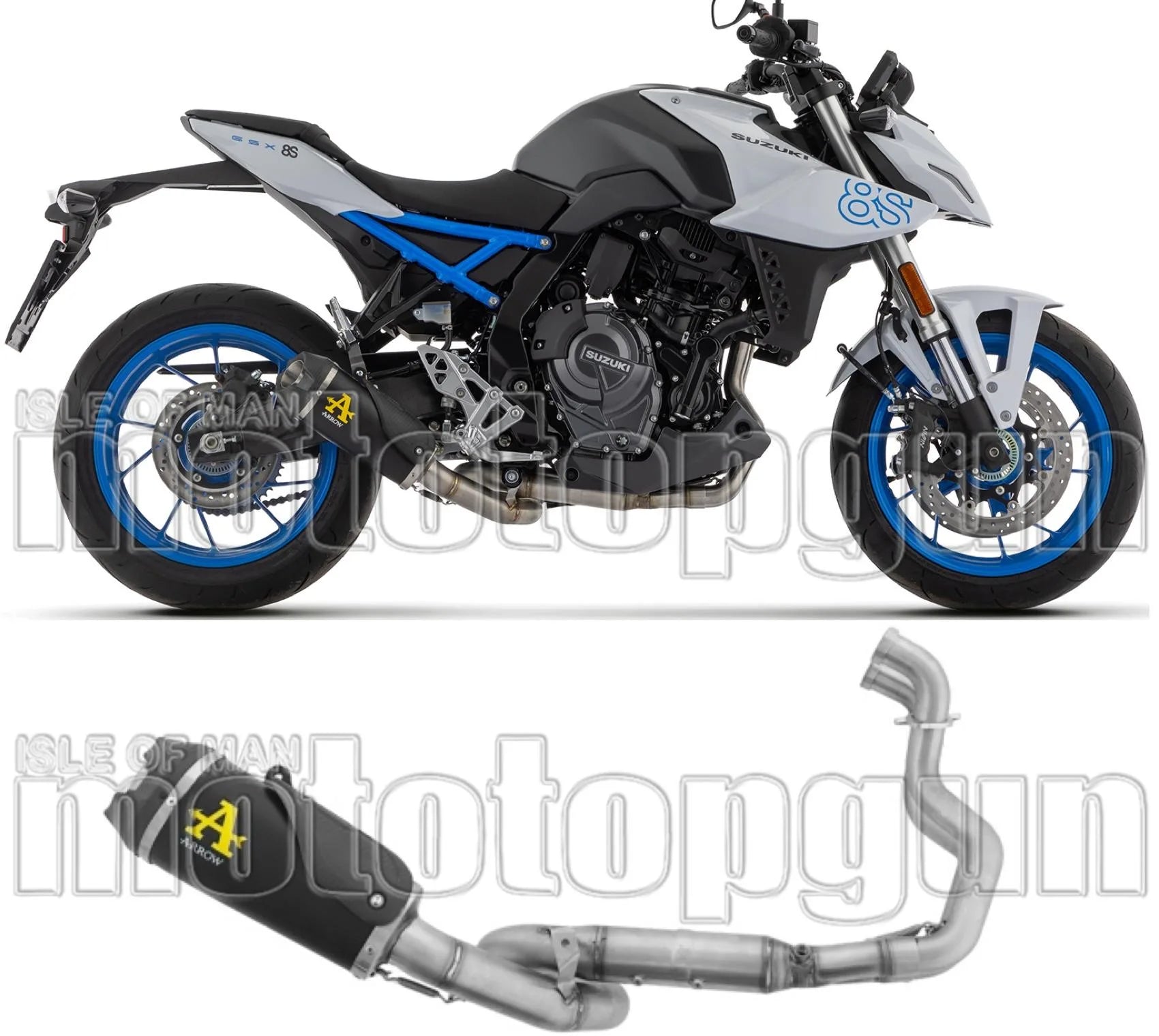 Complete Exhaust System Without Catalytic Converter And Without Sound Certification Works Black Stainless Steel Carby End Cap - Arrow Special Parts Compatible With Suzuki Gsx 8T (2025-2026)