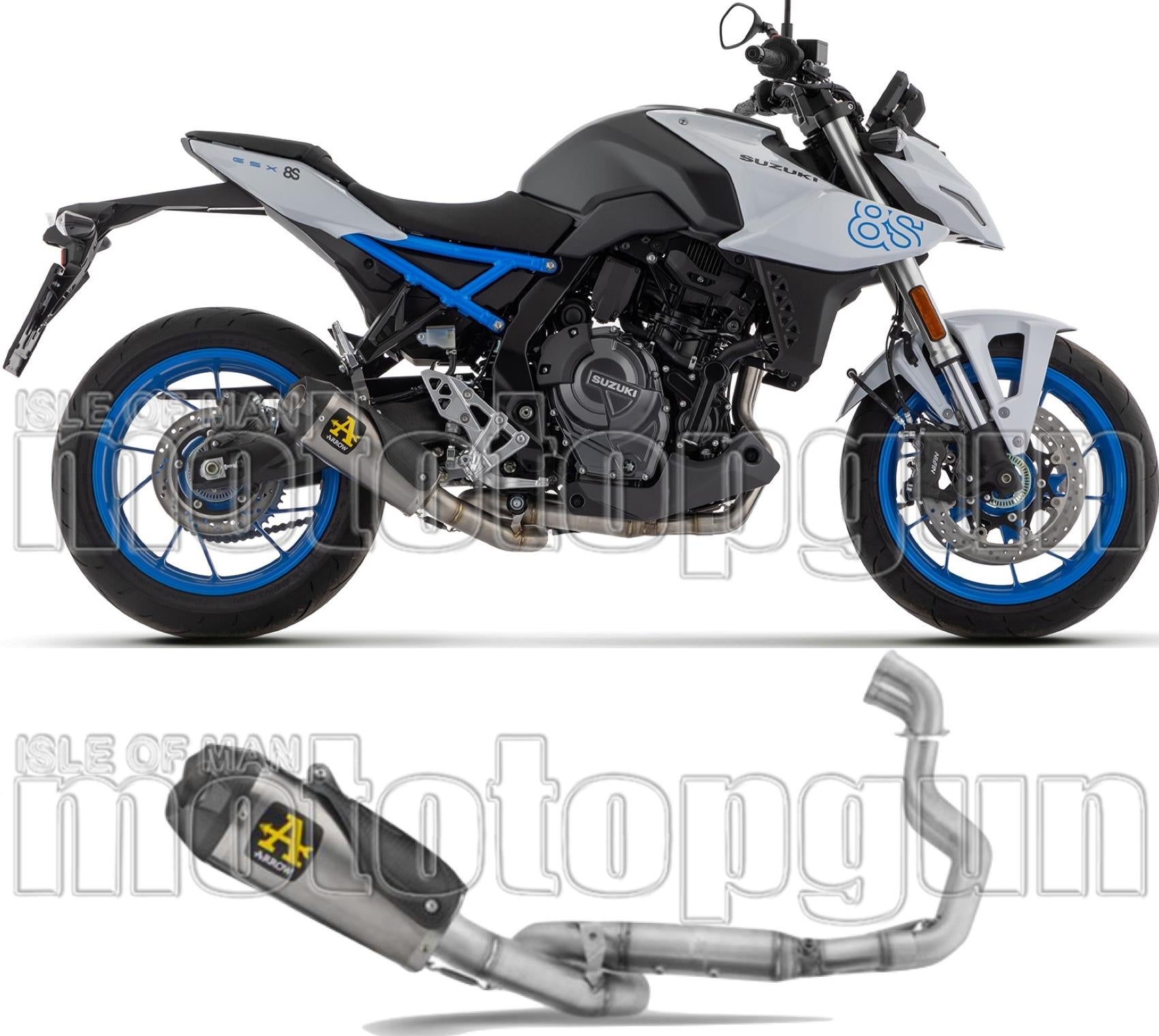 Complete Exhaust System Without Catalytic Converter And Without Sound Certification Works Black Stainless Steel Carby End Cap - Arrow Special Parts Compatible With Suzuki Gsx 8R (2024-2026)