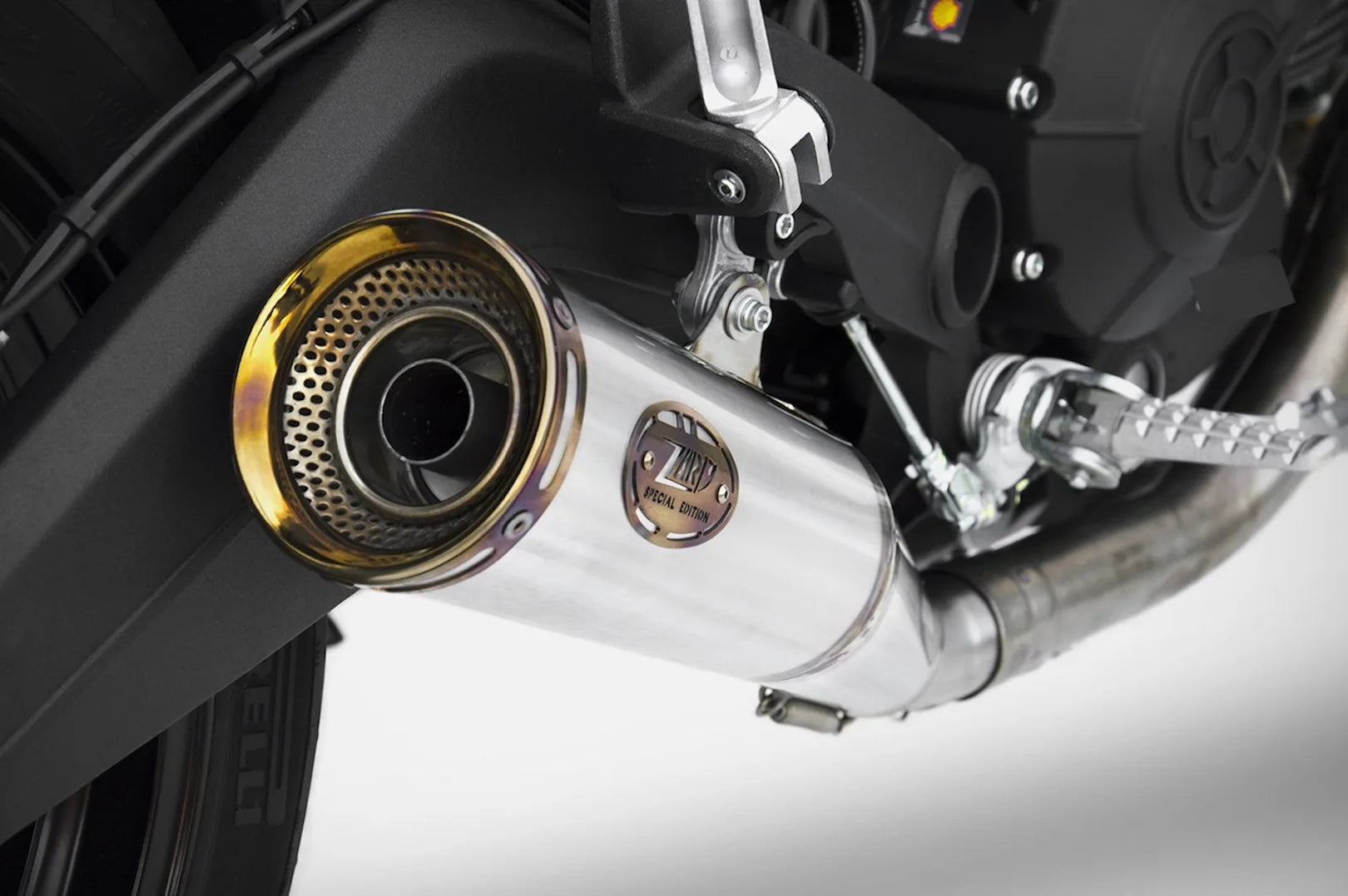 Complete Exhaust System Without Catalytic Converter And Without Sound Certification Zuma Stainless Steel Endcap Bronze - Zard Compatible With Ducati Scrambler 800 (2015-2019)