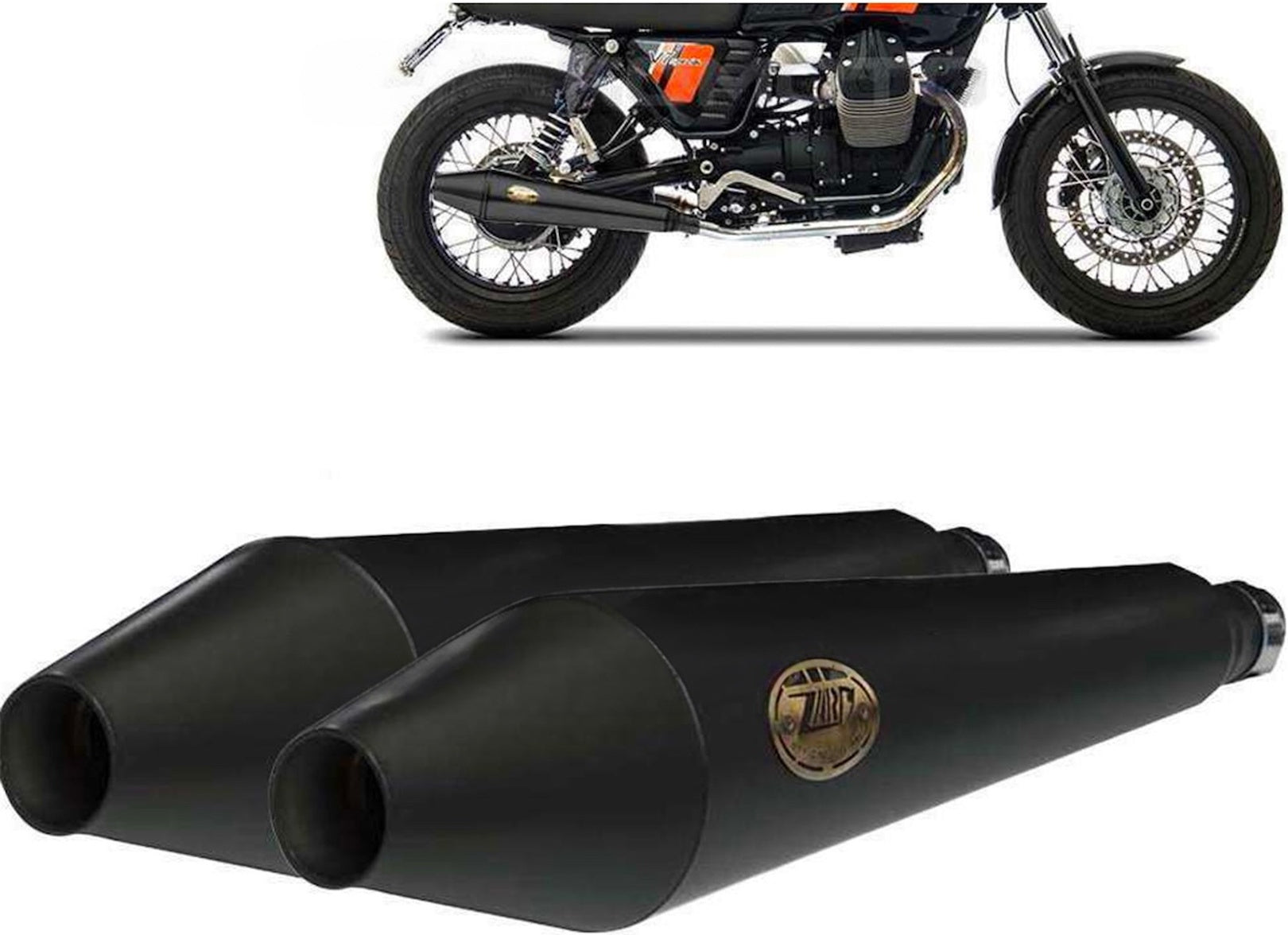 Exhaust Tip Without Sound Certification Conical Steel Black - Zard Compatible With Moto Guzzi V7 Café Classic - Stone (2008-2015)