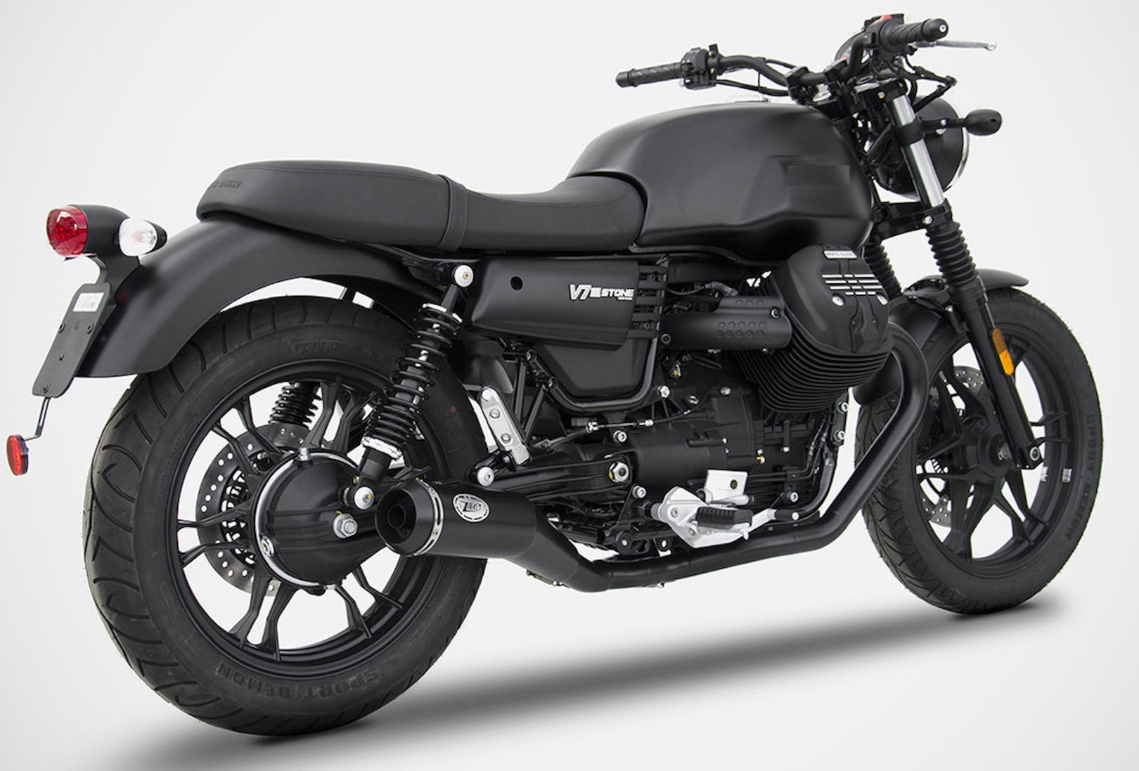 Complete Exhaust System Without Catalytic Converter And Without Sound Certification Conical Steel Black - Zard Compatible With Moto Guzzi V7 Iii (2017-2019)