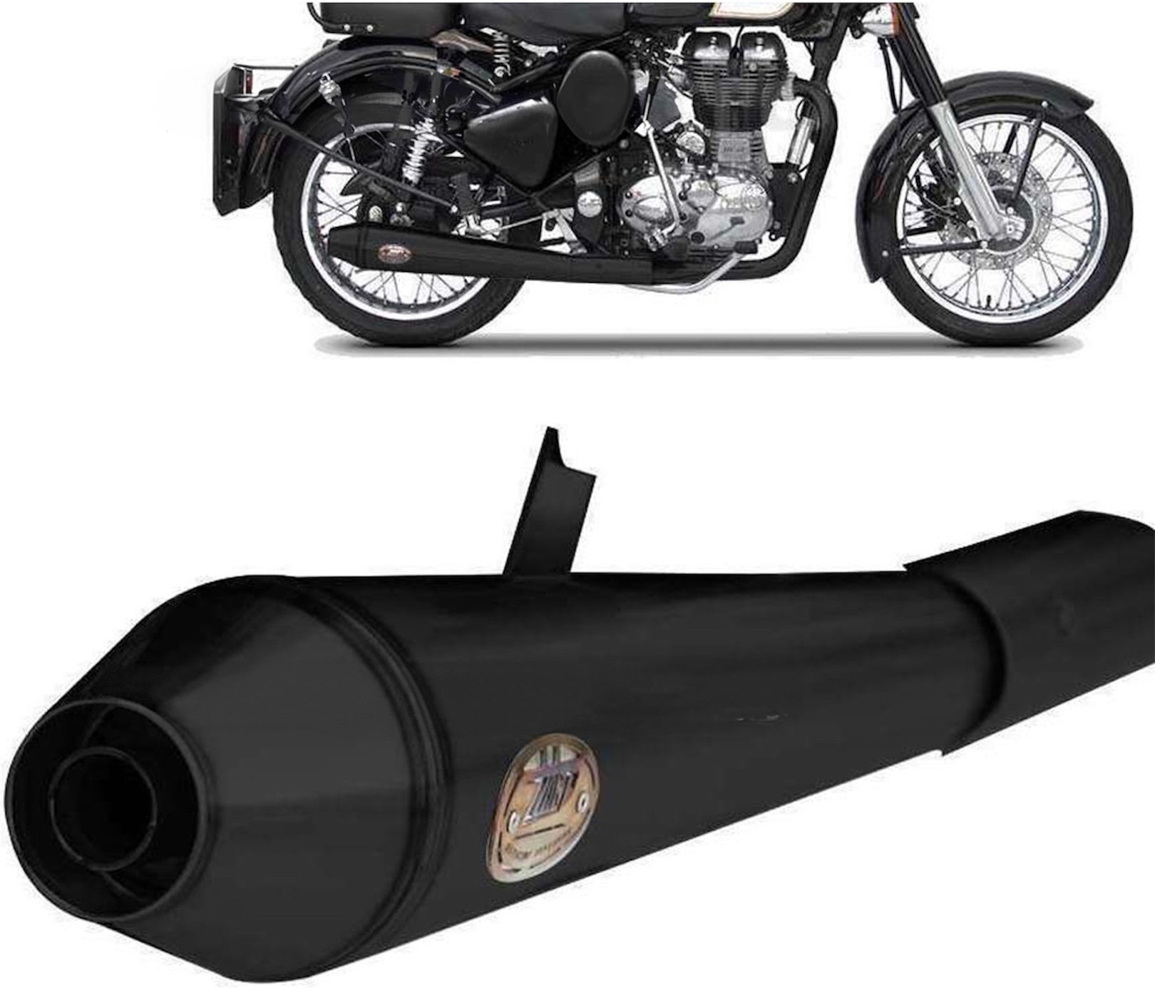 Exhaust Tip Without Sound Certification Conical Steel Black - Zard Compatible With Royal Enfield Bullet 500 (2006-2009)