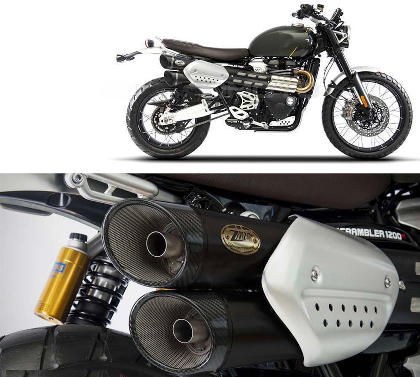 Exhaust Tip Without Sound Certification Steel Black Endcap Carbon - Zard Compatible With Triumph Scrambler 1200 (2021-2023)