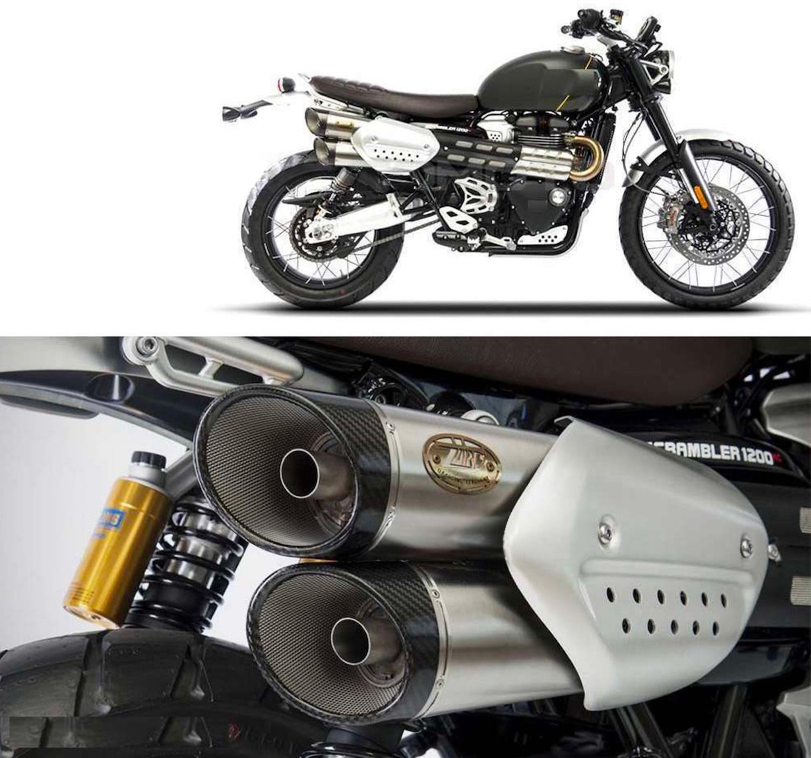 Exhaust Tip Without Sound Certification Stainless Steel Endcap Carbon - Zard Compatible With Triumph Scrambler 1200 (2021-2023)