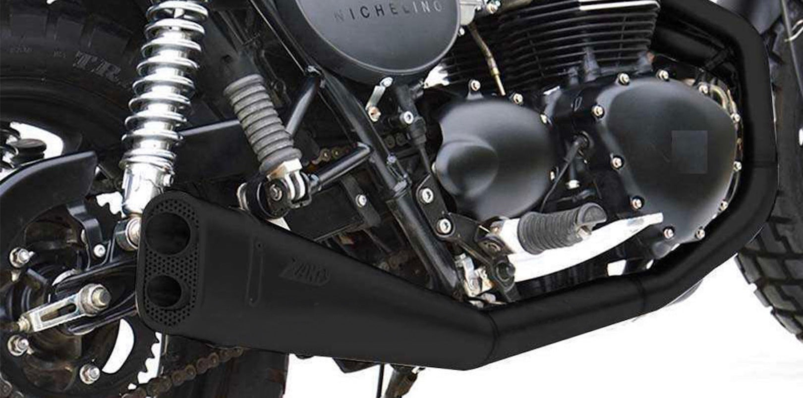 Complete Exhaust System Without Catalytic Converter And Without Sound Certification Short Low Steel Black - Zard Compatible With Triumph Bonneville T100 (2001-2016)
