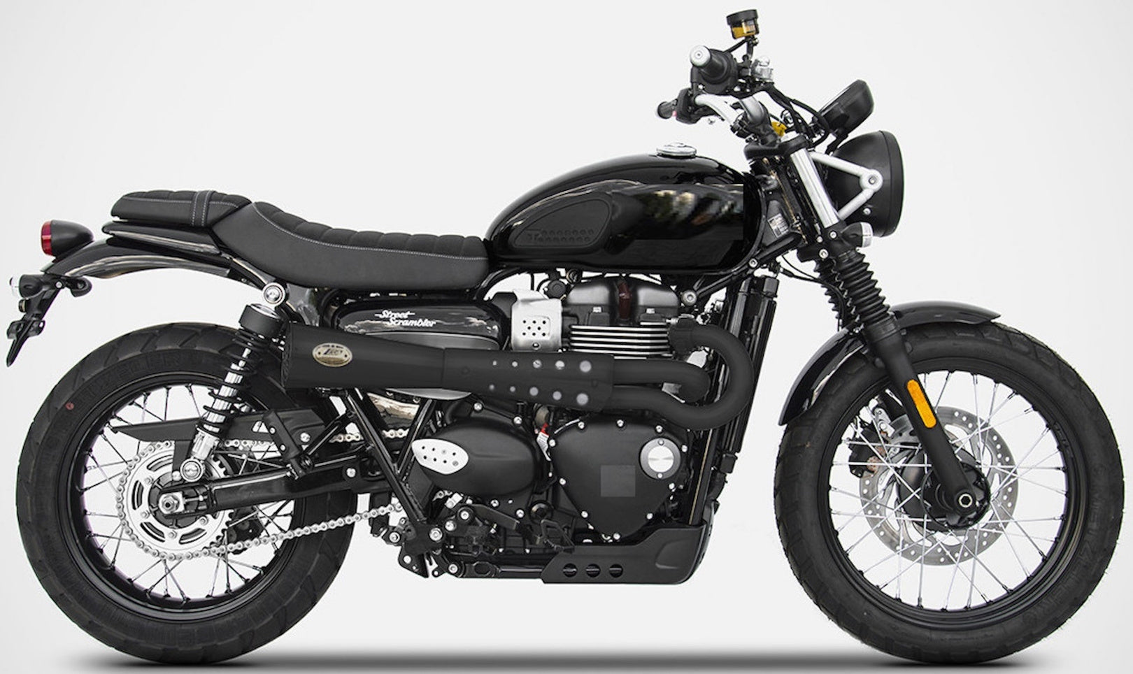 Complete Exhaust System Without Catalytic Converter And Without Sound Certification Tiger70 Steel Black Endcap Bronze - Zard Compatible With Triumph Scrambler 900 (2017-2023)
