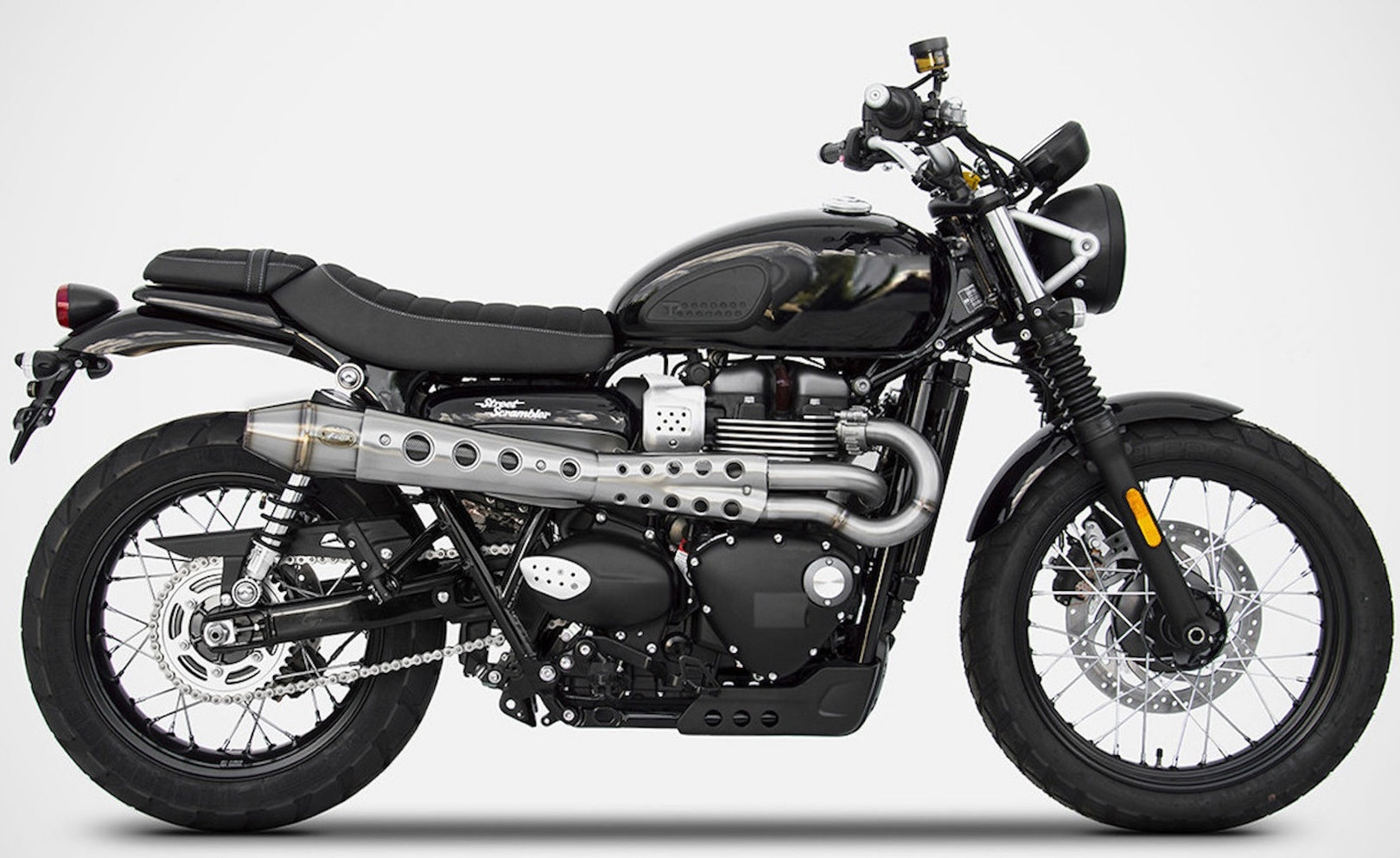 Complete Exhaust System Without Catalytic Converter And Without Sound Certification Conical High Stainless Steel - Zard Compatible With Triumph Scrambler 900 (2017-2023)